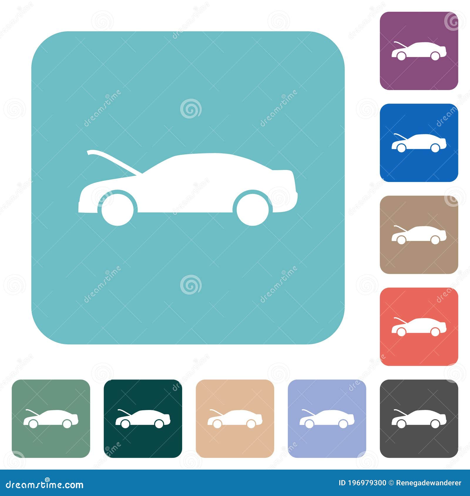 car hood open dashboard indicator rounded square flat icons