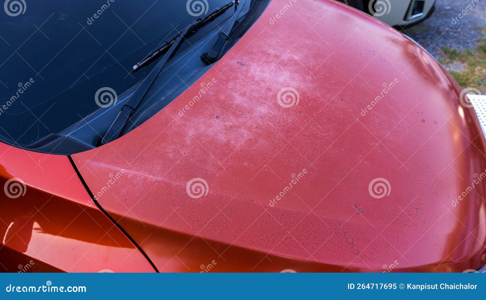 Car Hood Scratched with Deep Damage To the Paint. Dent Car Scratch