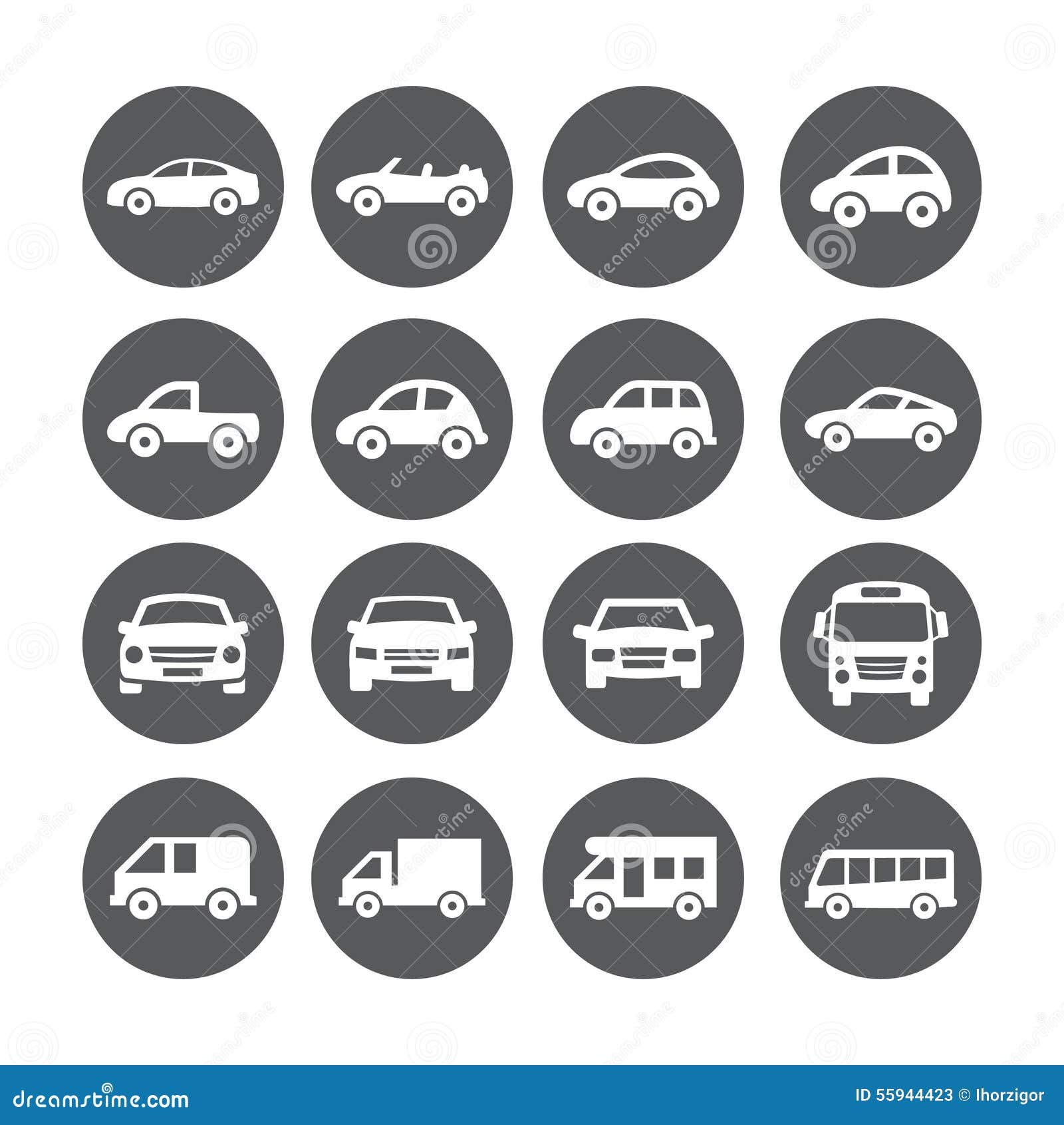 Cars icons set on gray background Royalty Free Vector Image