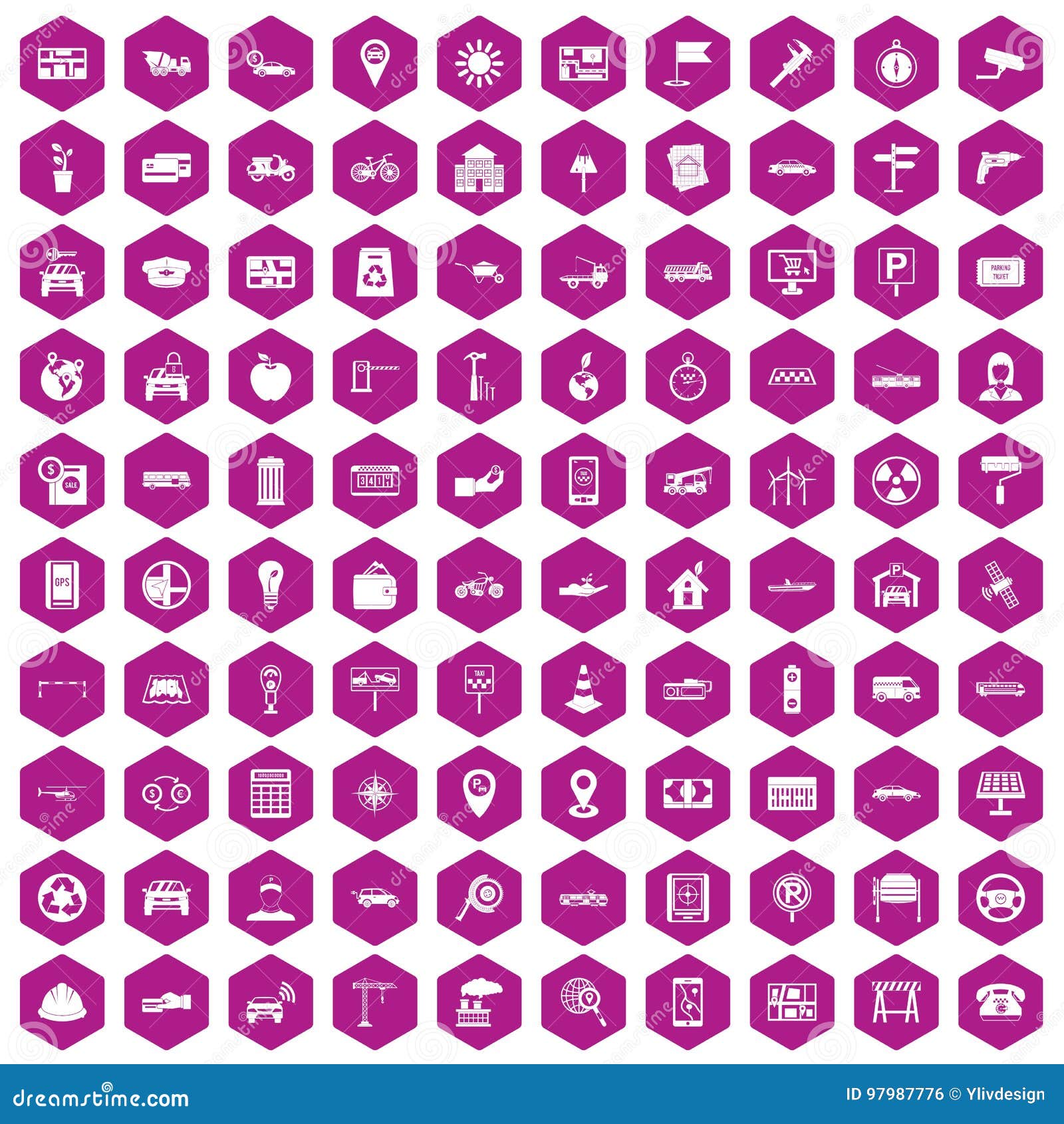 100 Car Icons Hexagon Violet Stock Vector Illustration of parking