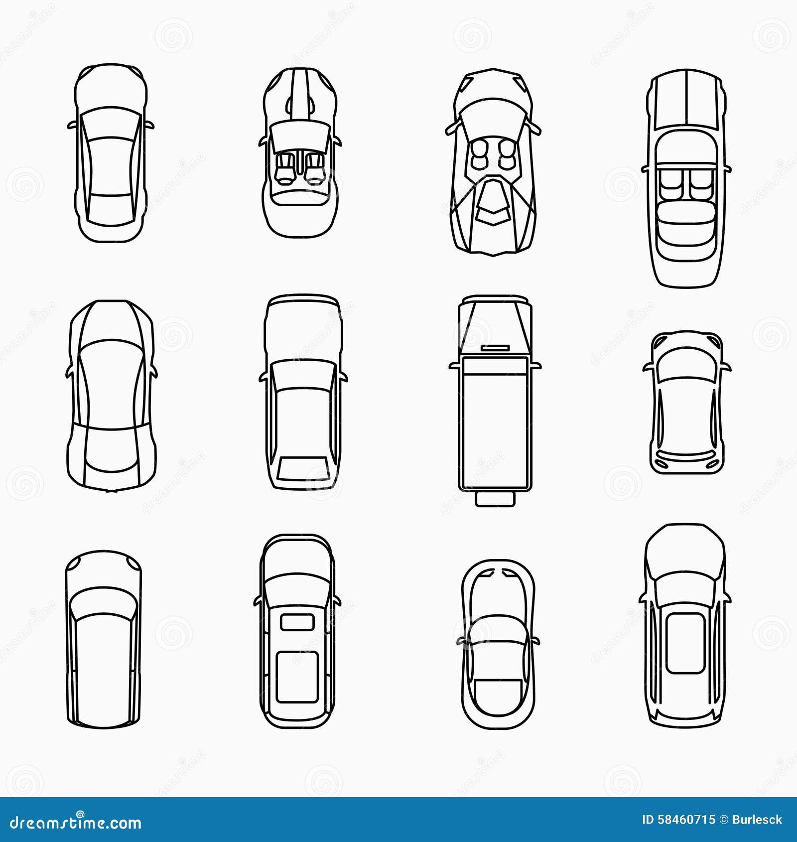 Forbrydelse Vejrtrækning formel Car icons top view stock vector. Illustration of automobile - 58460715