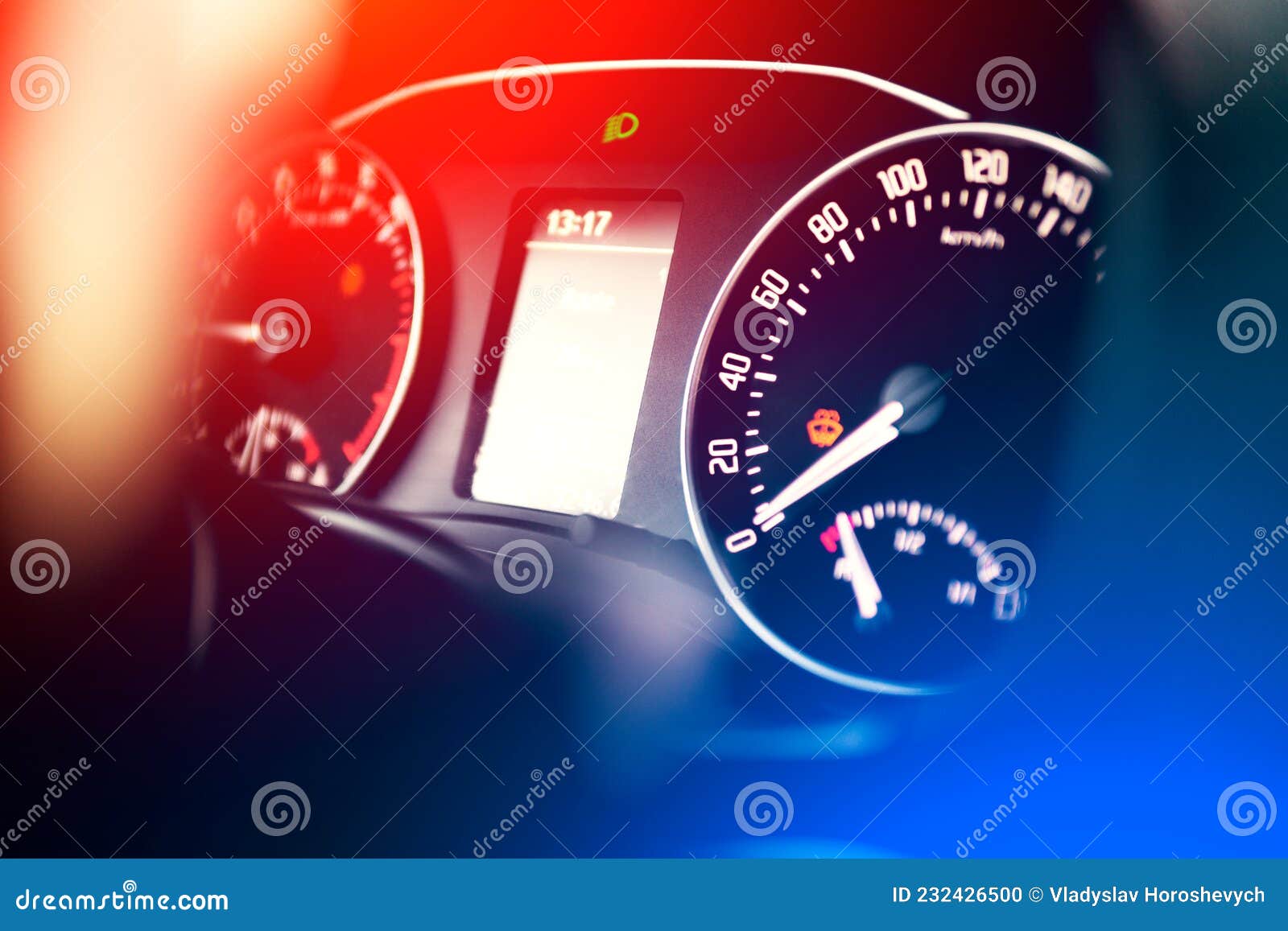 Car Instrument Panel. Car Dashboard. Pidometer Strelkas Stock Photo