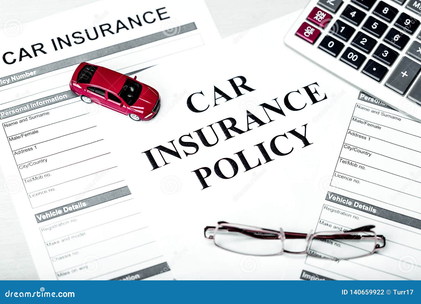 Car Insurance Policy Document Car Glasses And Calculator Stock Photo Image Of Application Commerce 140659922