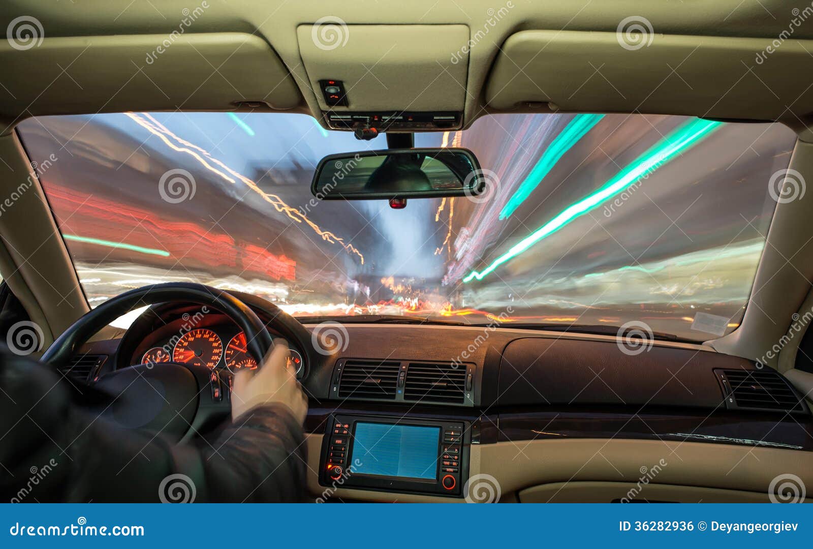 Car interior on driving. stock photo. Image of driver 36282936