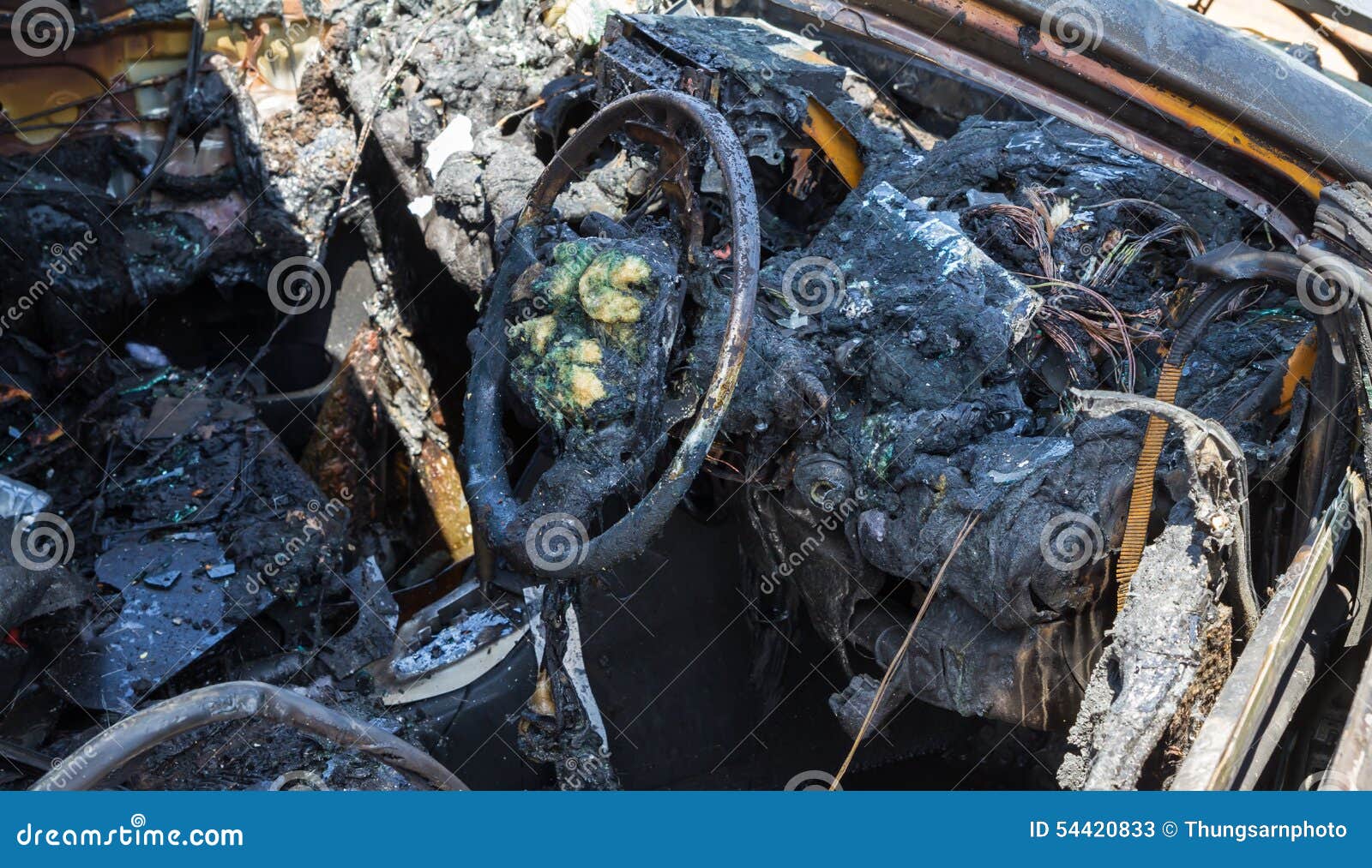 Car interior after fire stock image. Image of inside 54420833