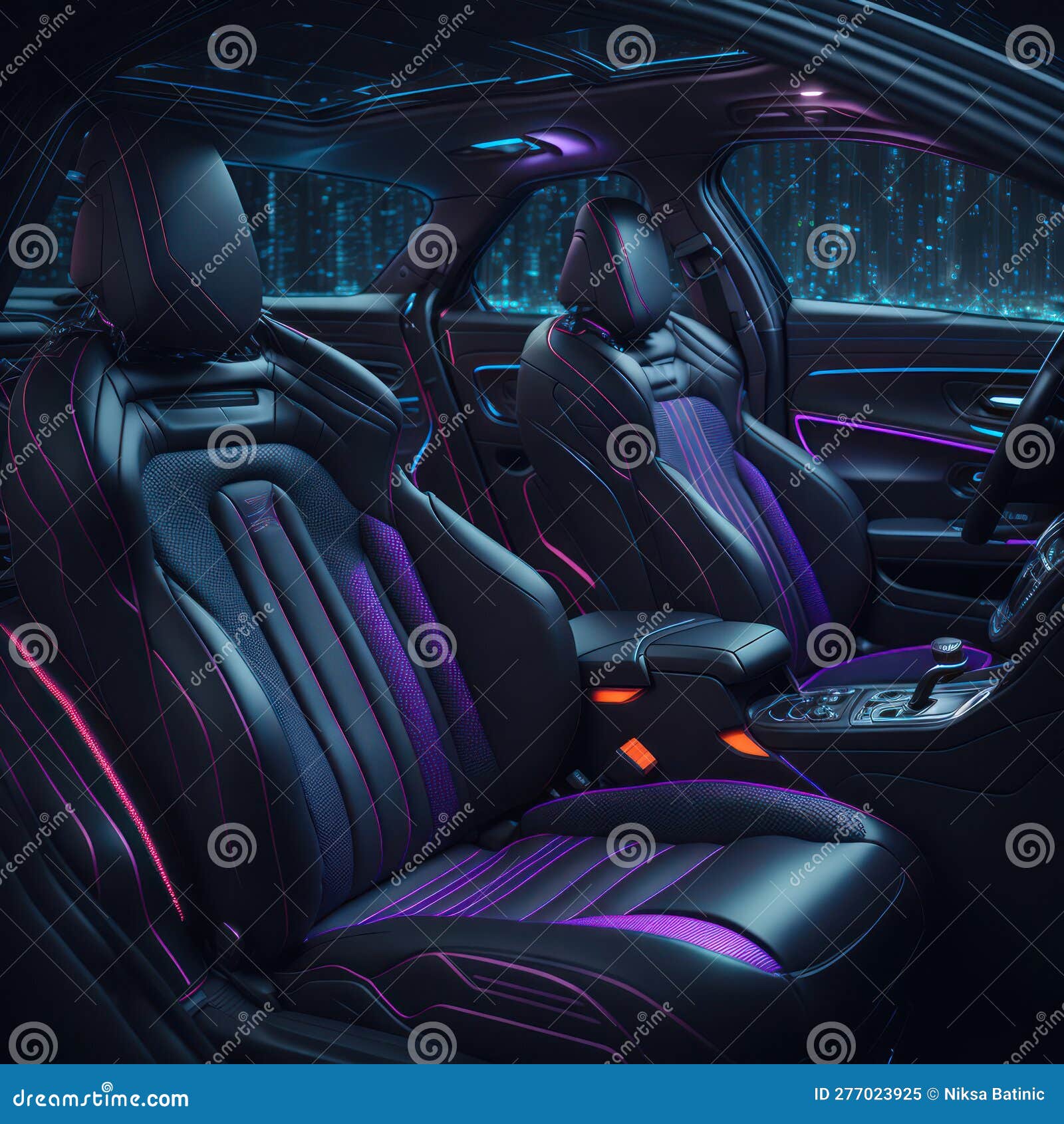 Car Interior Illustration at Night, with Led Lights for the Best Possible Visual Atmosphere. Ai