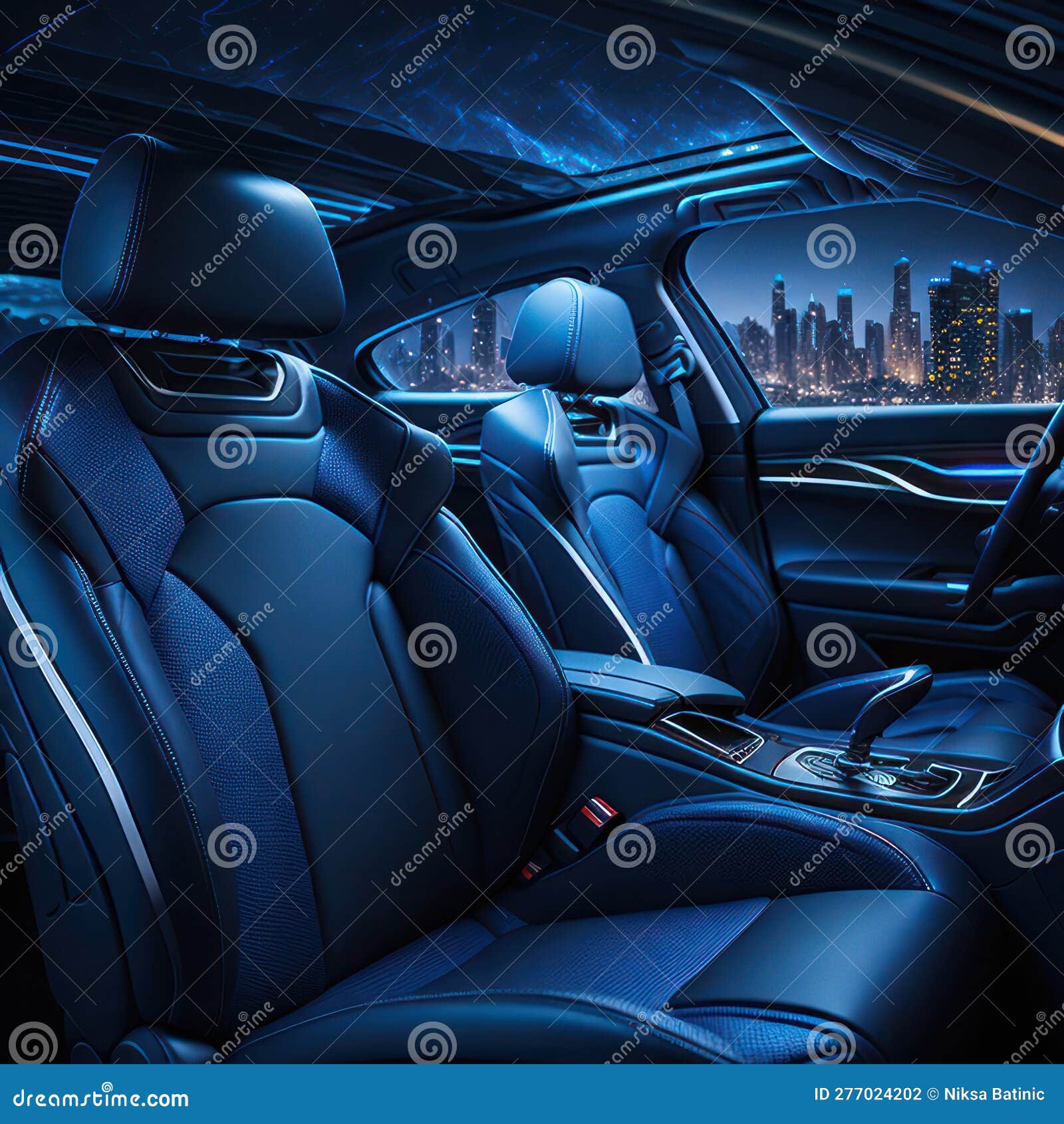 Car Interior Illustration at Night, with Led Lights for the Best Possible Visual Atmosphere. Ai