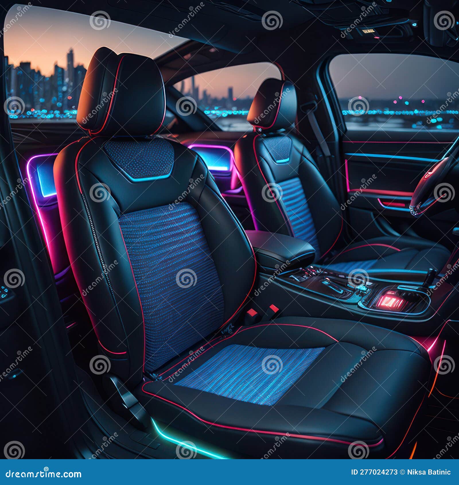 Car Interior Illustration at Night, with Led Lights for the Best Possible Visual Atmosphere. Ai