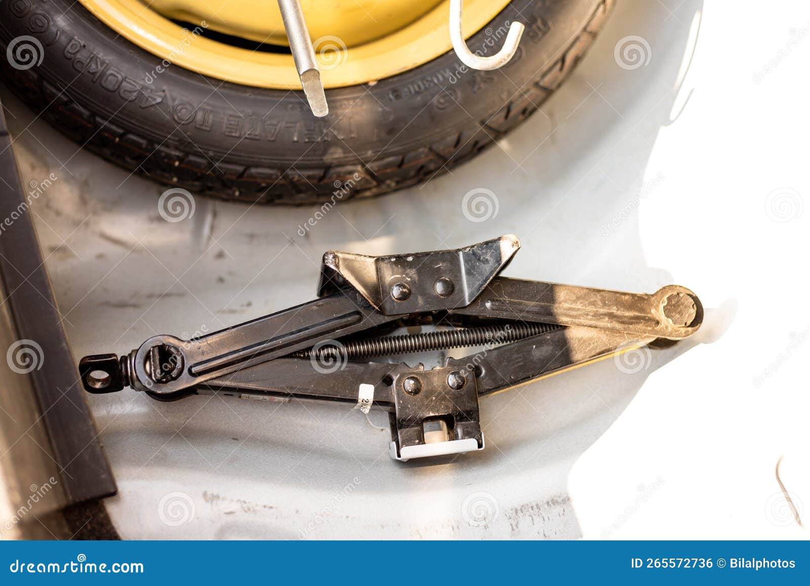 Car Jack with Stepney and Wheel Changing Tool Kit Stock Photo Image