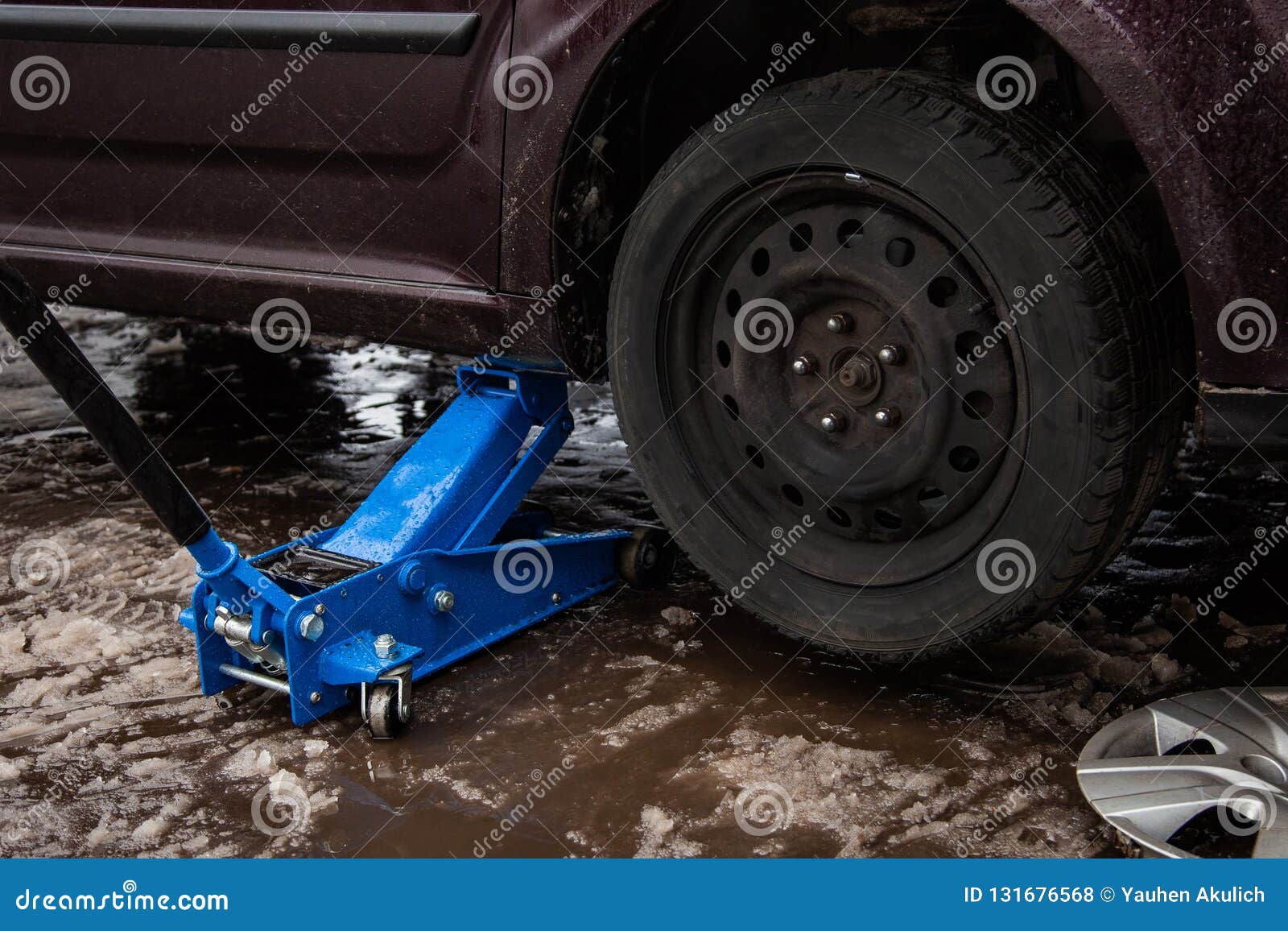 Car Jack Up for Lifting Wheels, Auto Repair Stock Photo Image of