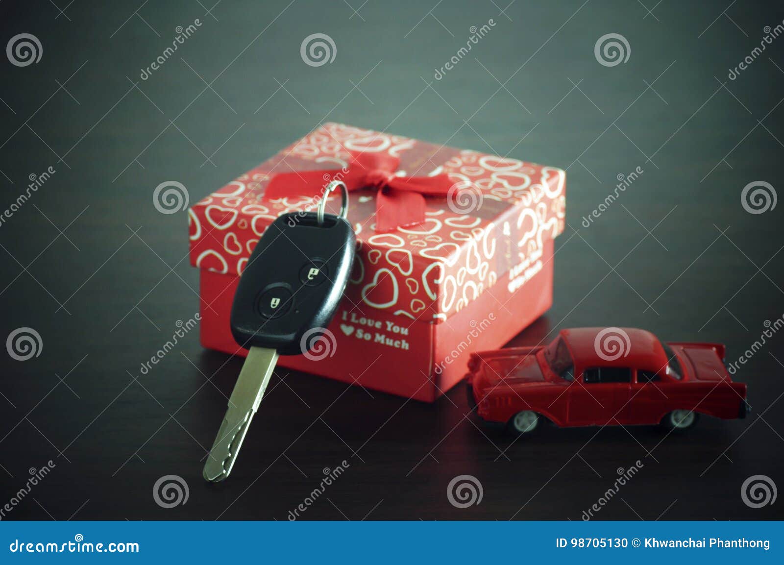 Car Key On A Paper Box With Red Ribbon Bow Stock Photo 