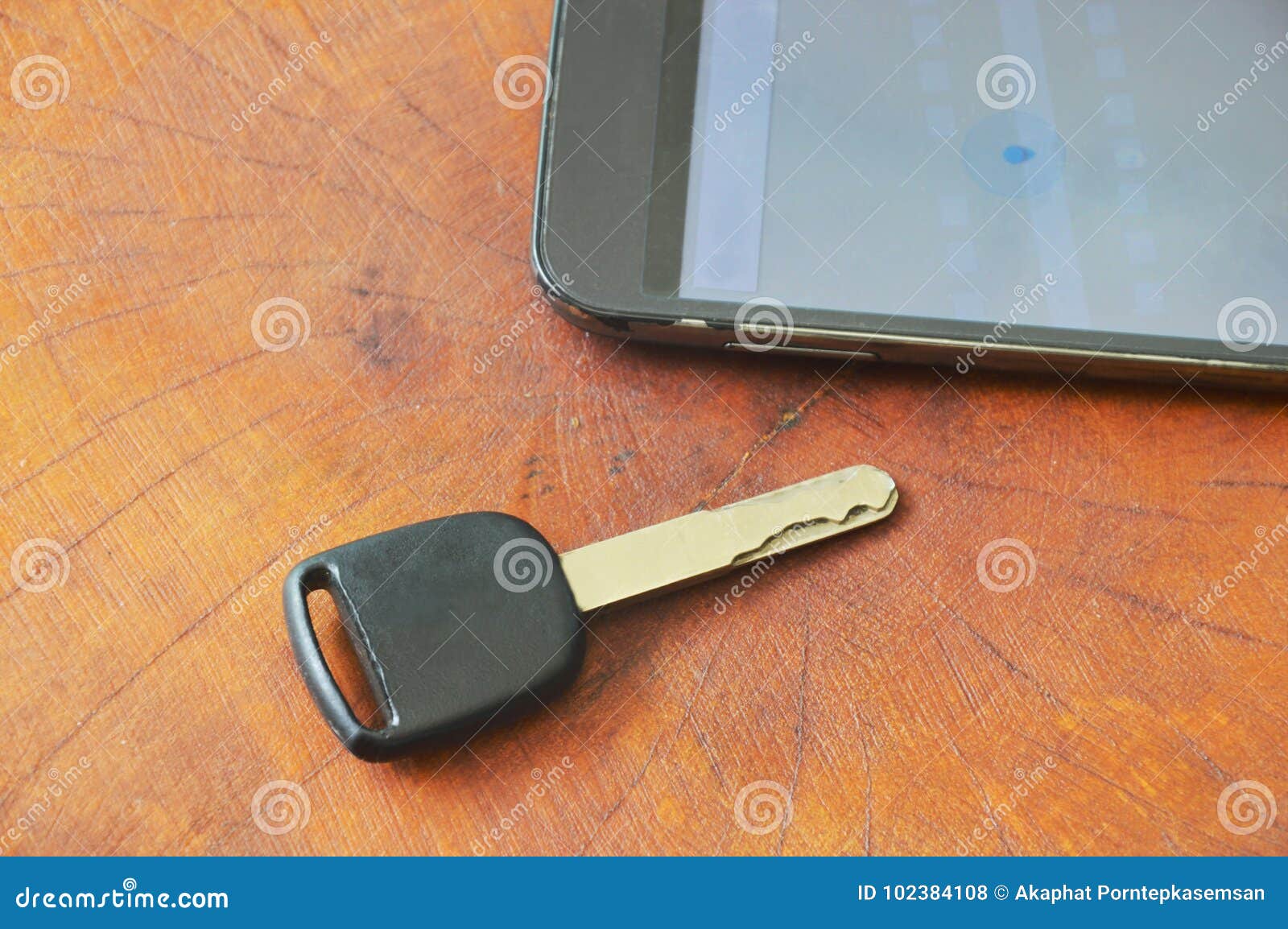 Car Key And Smart Phone Opened Map On Table Stock Photo Image Of