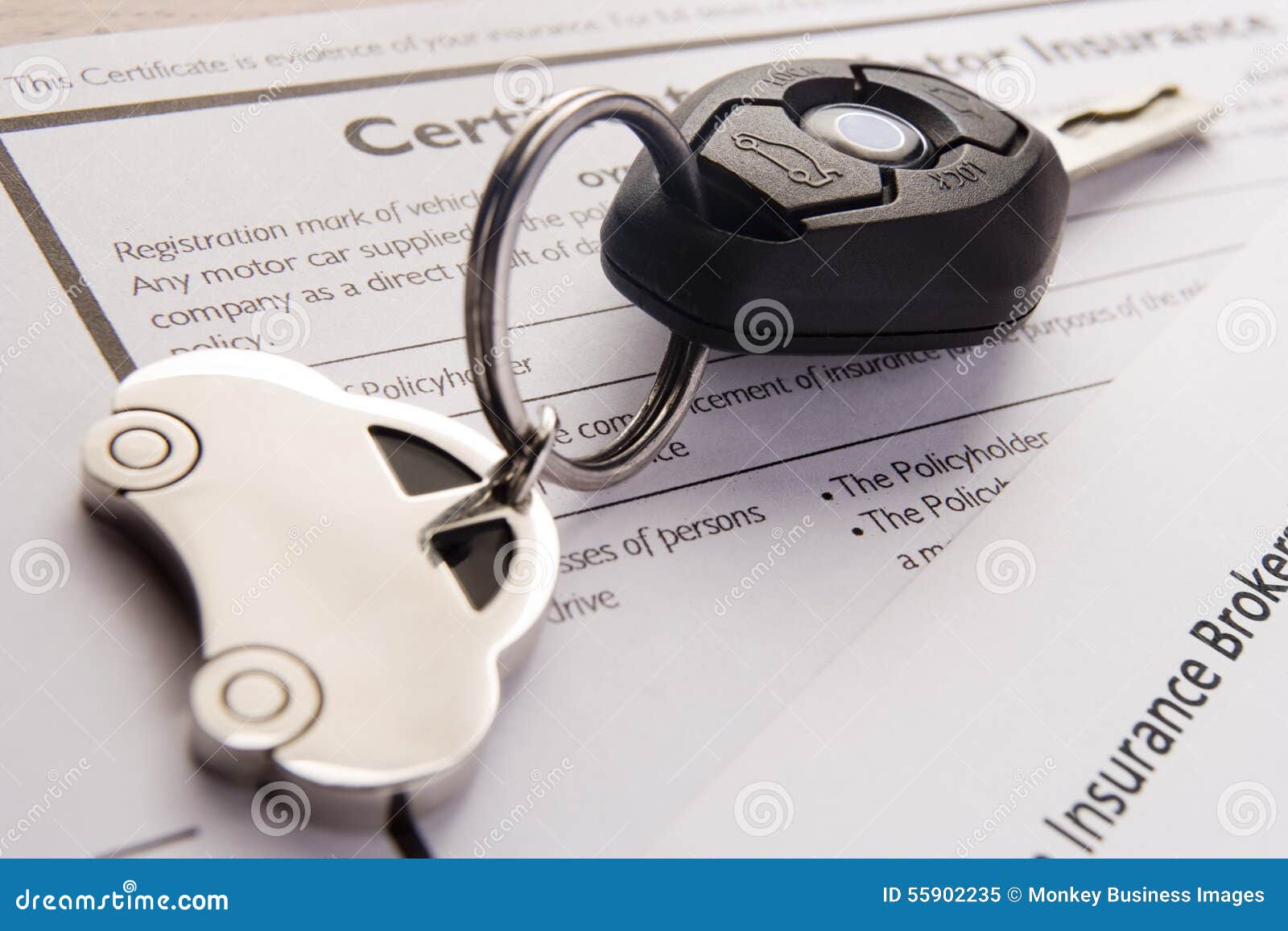 Car Keys on Insurance Documents Stock Image Image of keys, motor 55902235