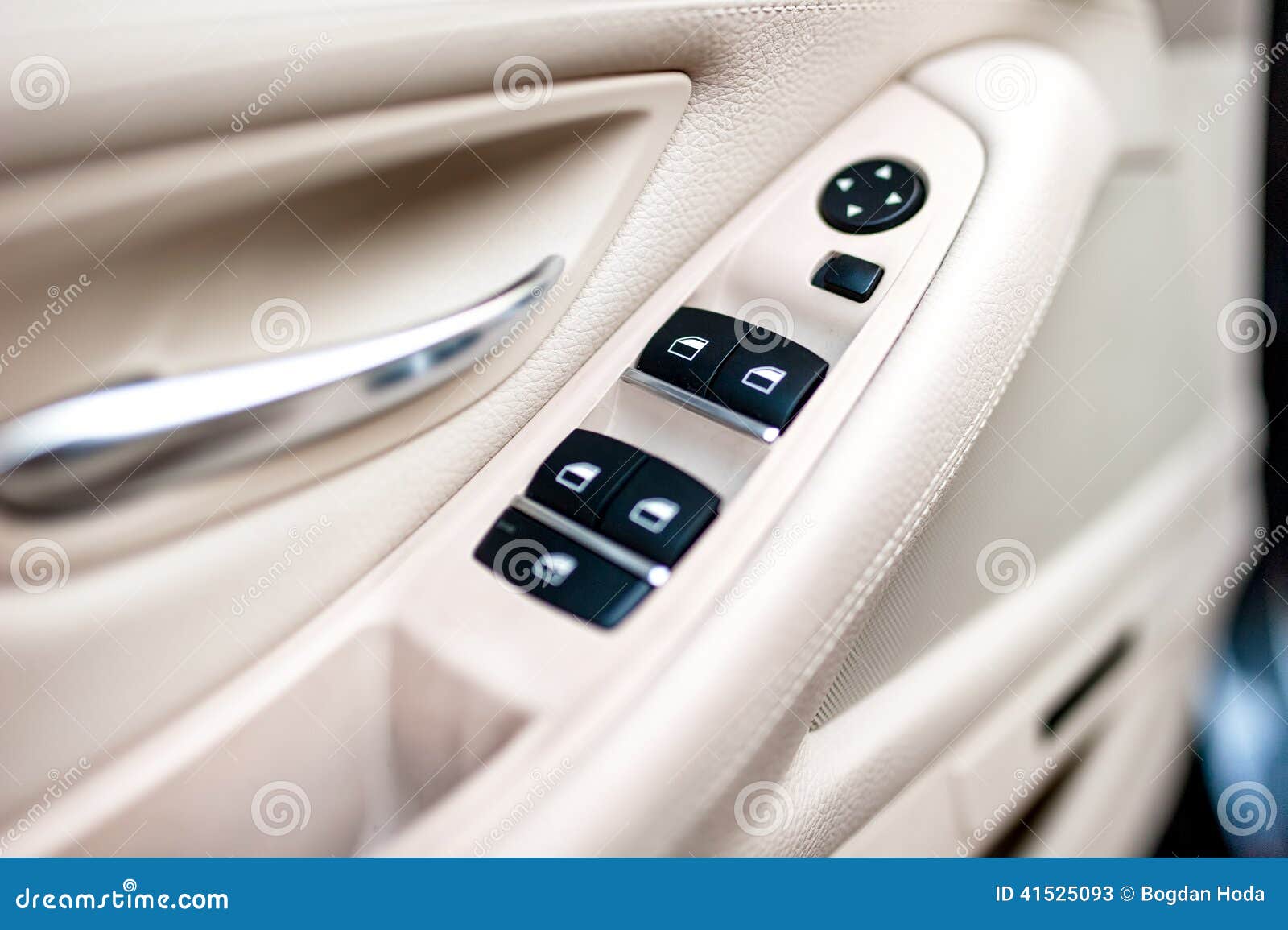 Car Leather Interior Details Of Door Handle With Windows