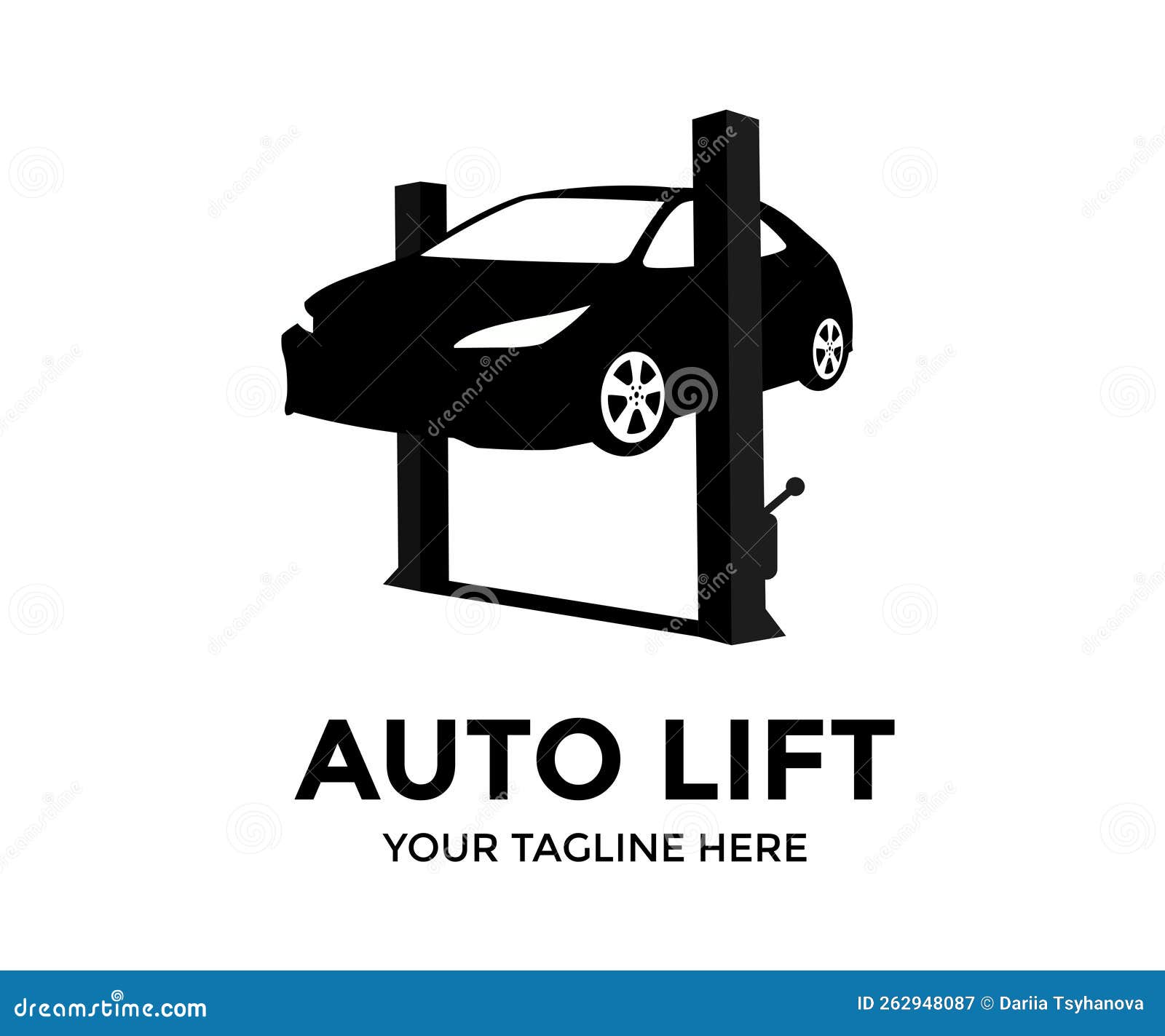 Car Lifting Logo Design. Car on a Wheel Alignment Lift in Auto Service