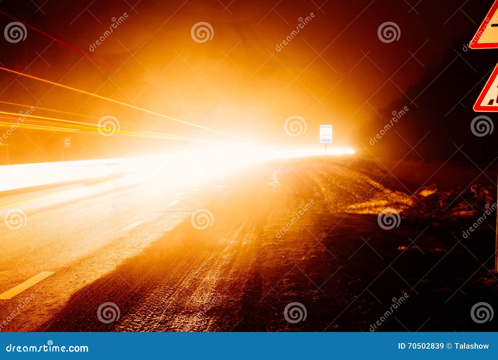 Car Light Trails in the Road at Night Stock Image Image of night
