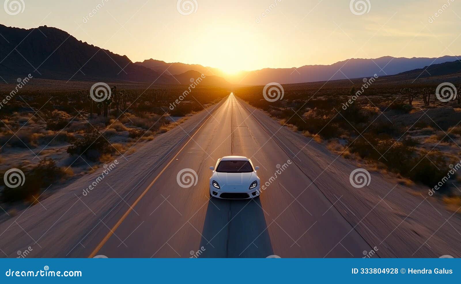car on long desert road at sunset, izing journey towards distant destination and purpose that drives one forw