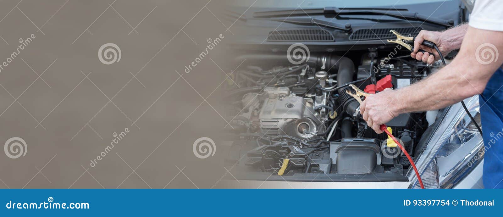 Car Mechanic Using Car Battery Jumper Cable Stock Photo Image of tool