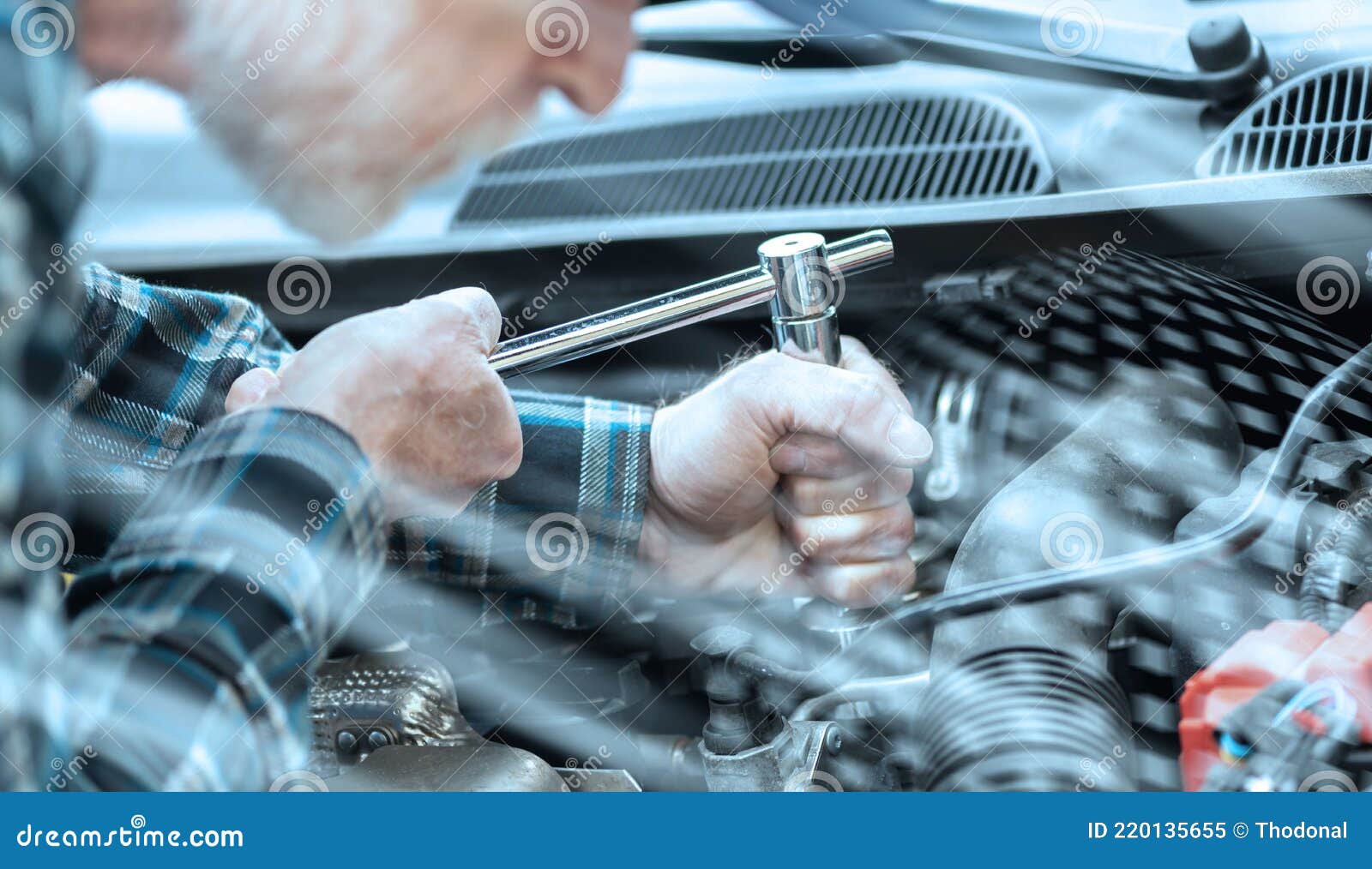 Car Mechanic Working on Car Engine; Light Effect Stock Image - Image of ...