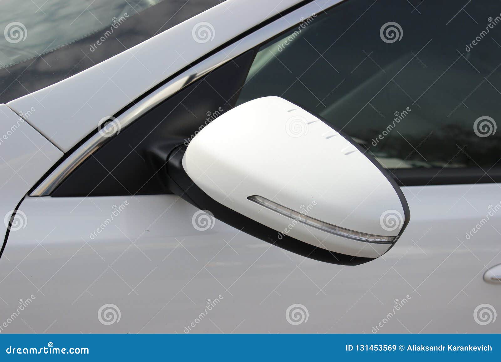 Car Mirror and Windows from Door Side. White Car Part Stock Image