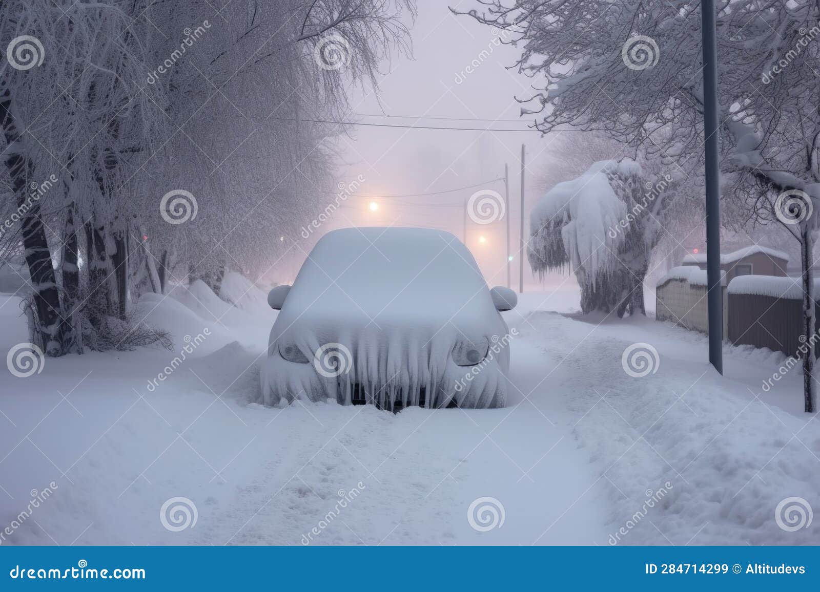 Car Mirrors Peeking Out from Under a Blanket of Snow Stock Illustration