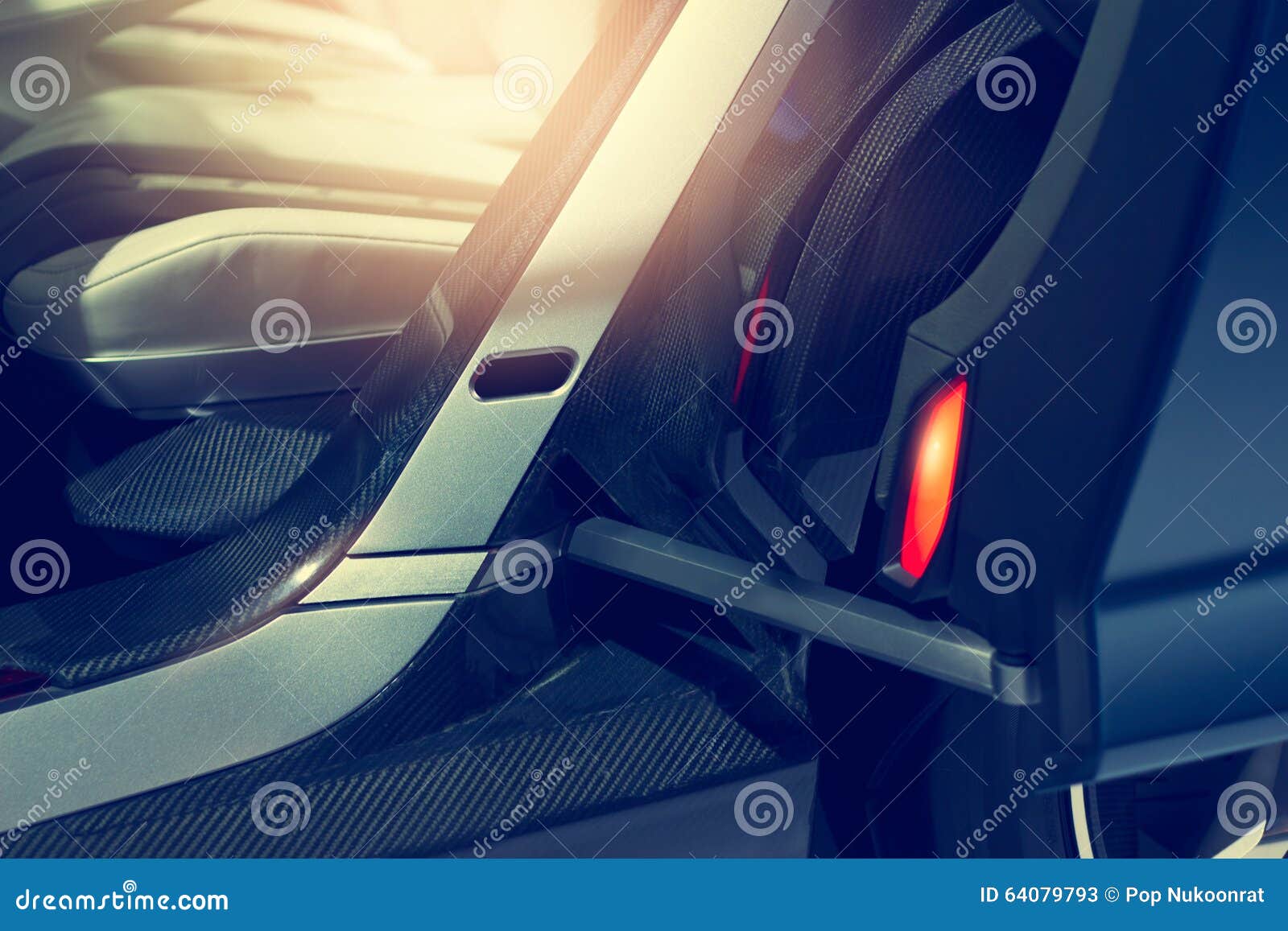 Car with Modern Automatic Door Opened and Lamp Lighting Stock Image