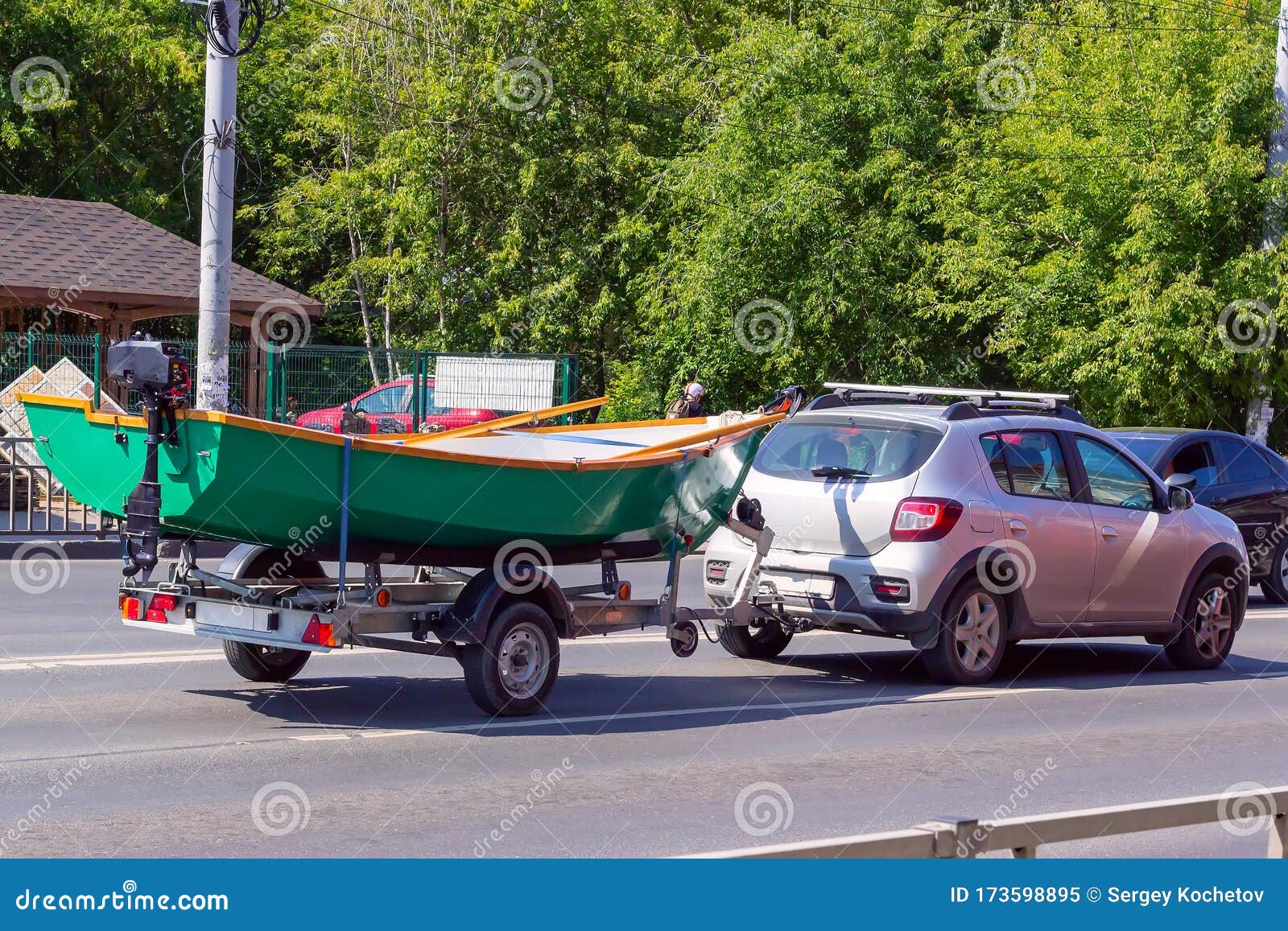 Car with a Motor Boat at the Trailer on the Road Stock Image Image of vessel, properly 173598895