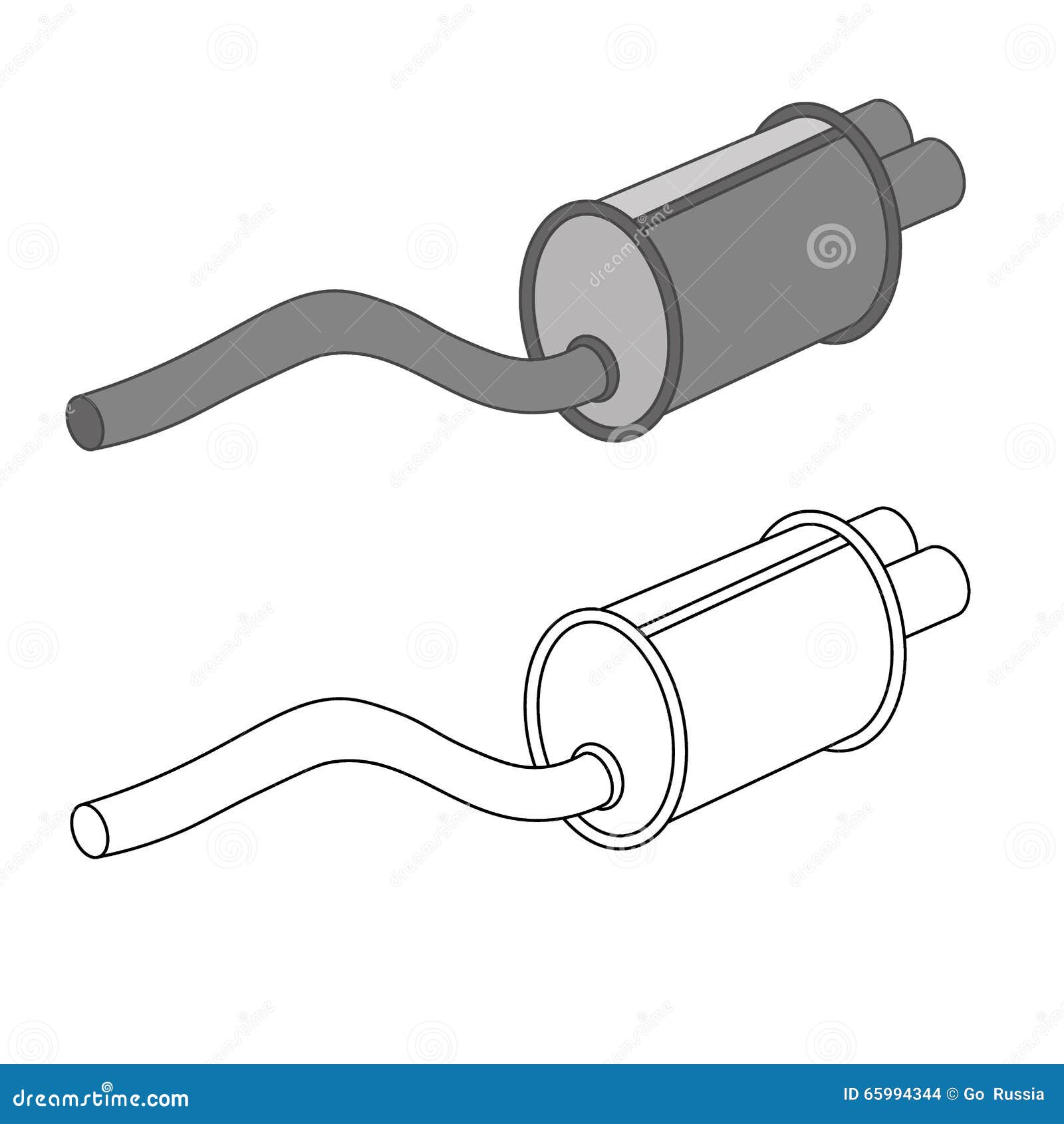 Car Mufflers Set. Car Part, Vector Illustration Isolated on a White