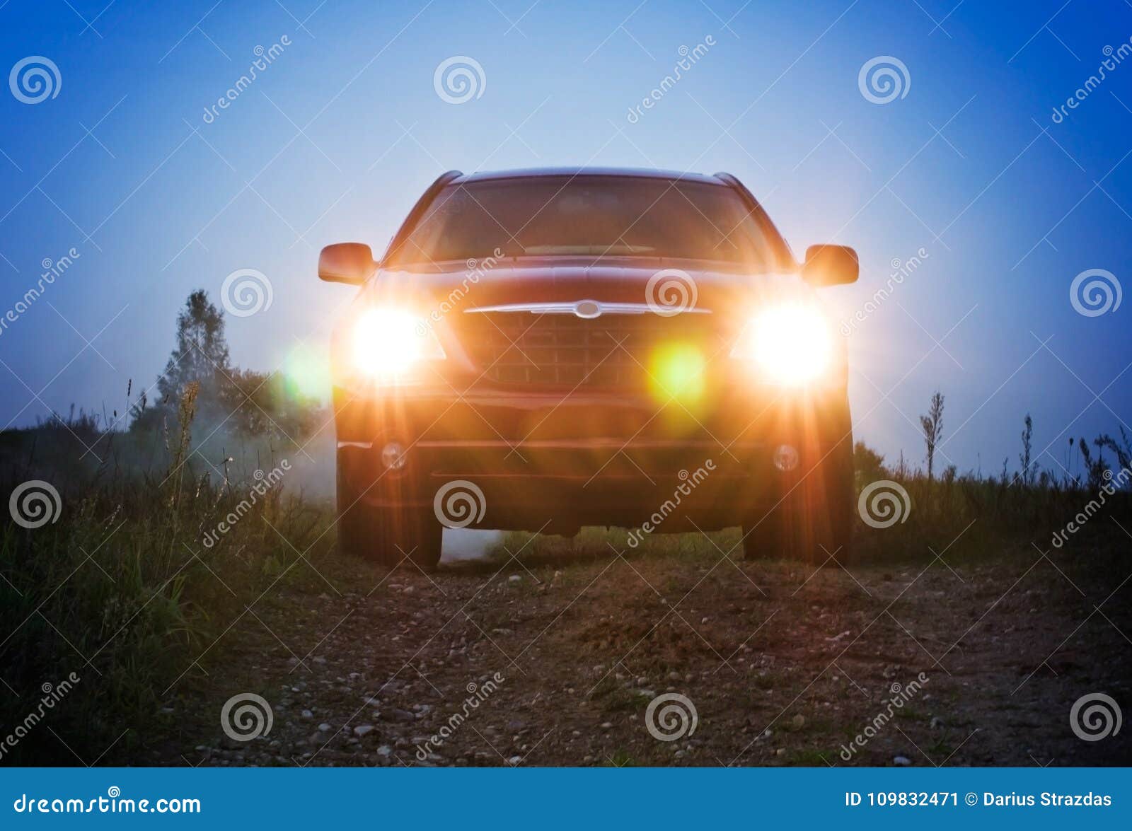 Car at night, lights on stock image. Image of drive 109832471