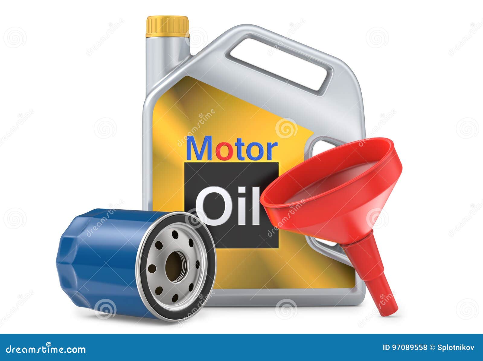 Car Oil Filters and Motor Oil Plastic Can, 3d Illustration Stock ...