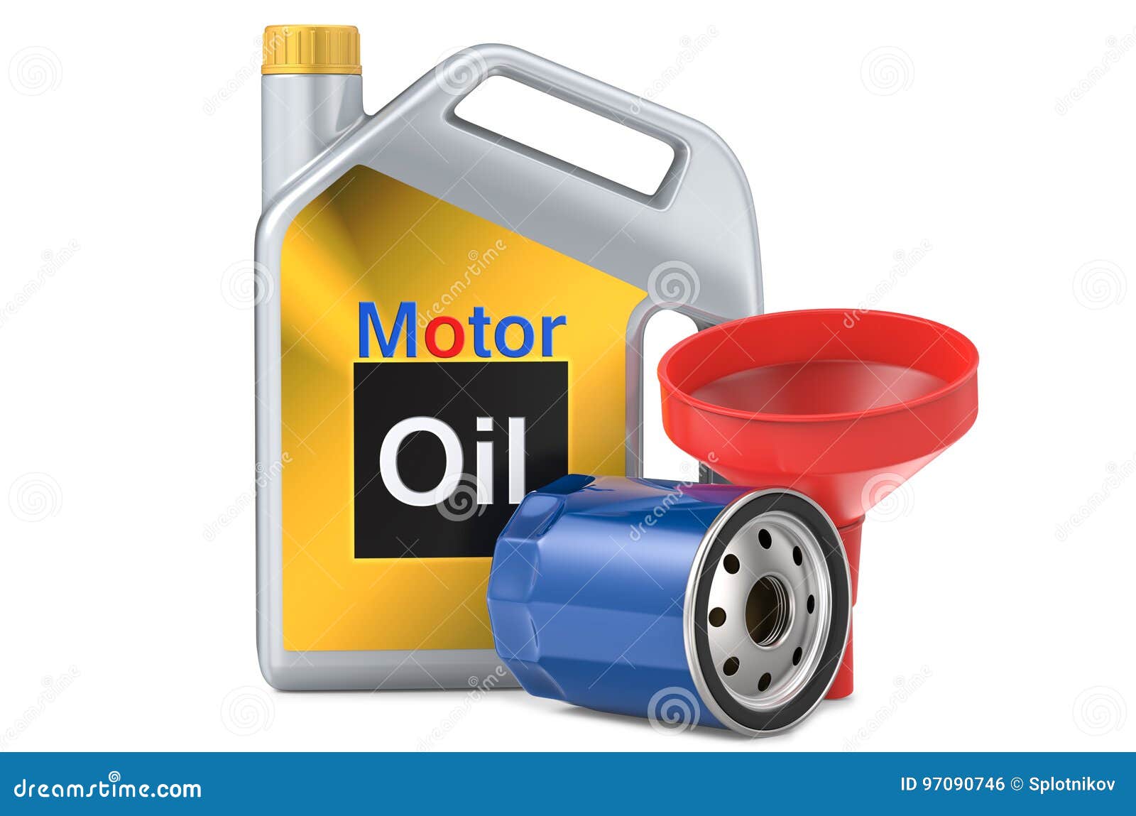 Car Oil Filters and Motor Oil Plastic Can, 3d Illustration Stock ...