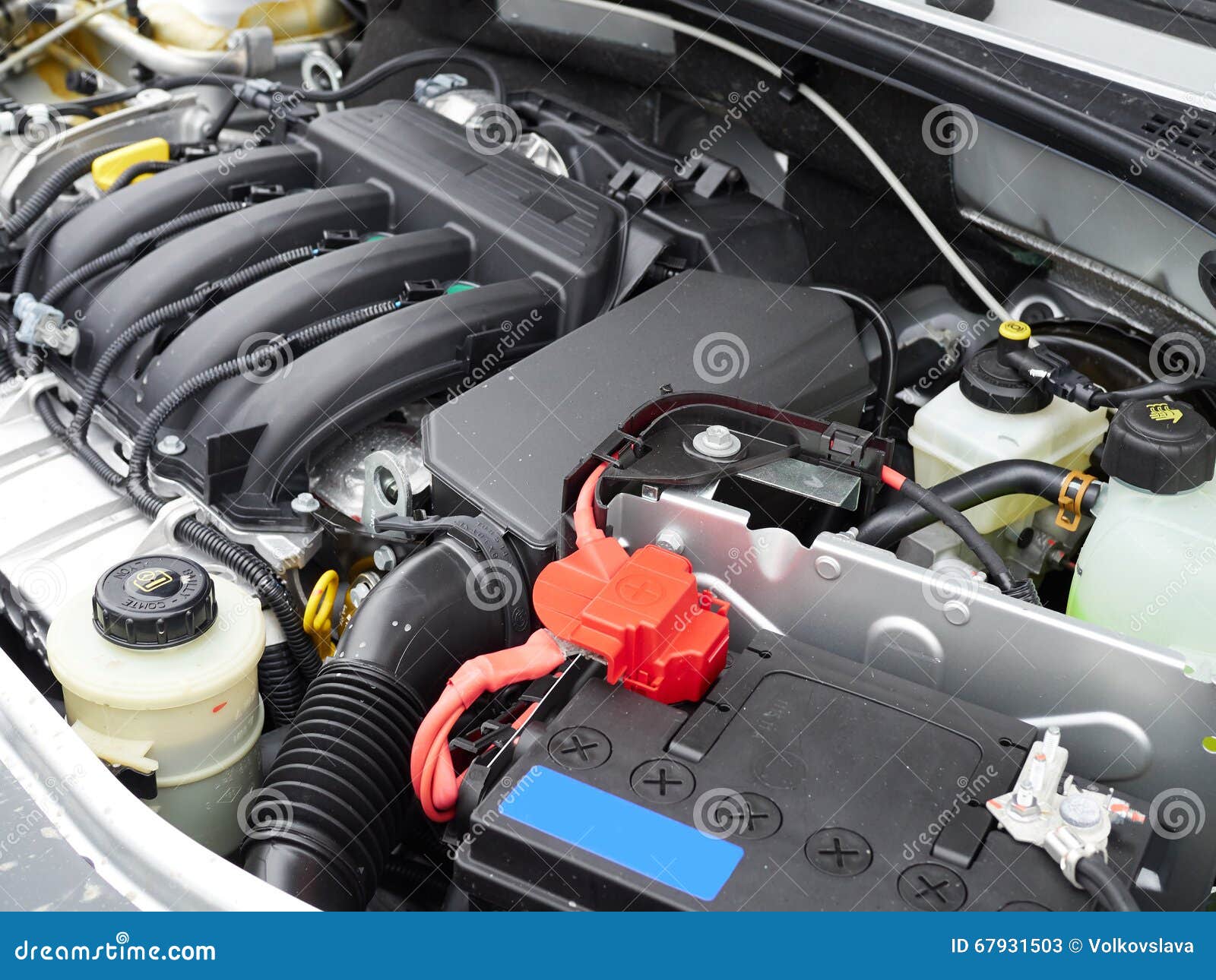 Car with open hood.Battery stock image. Image of fuel 67931503