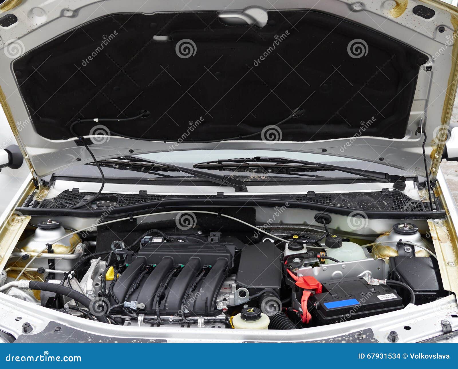 Car with open hood.Battery stock photo. Image of machine 67931534