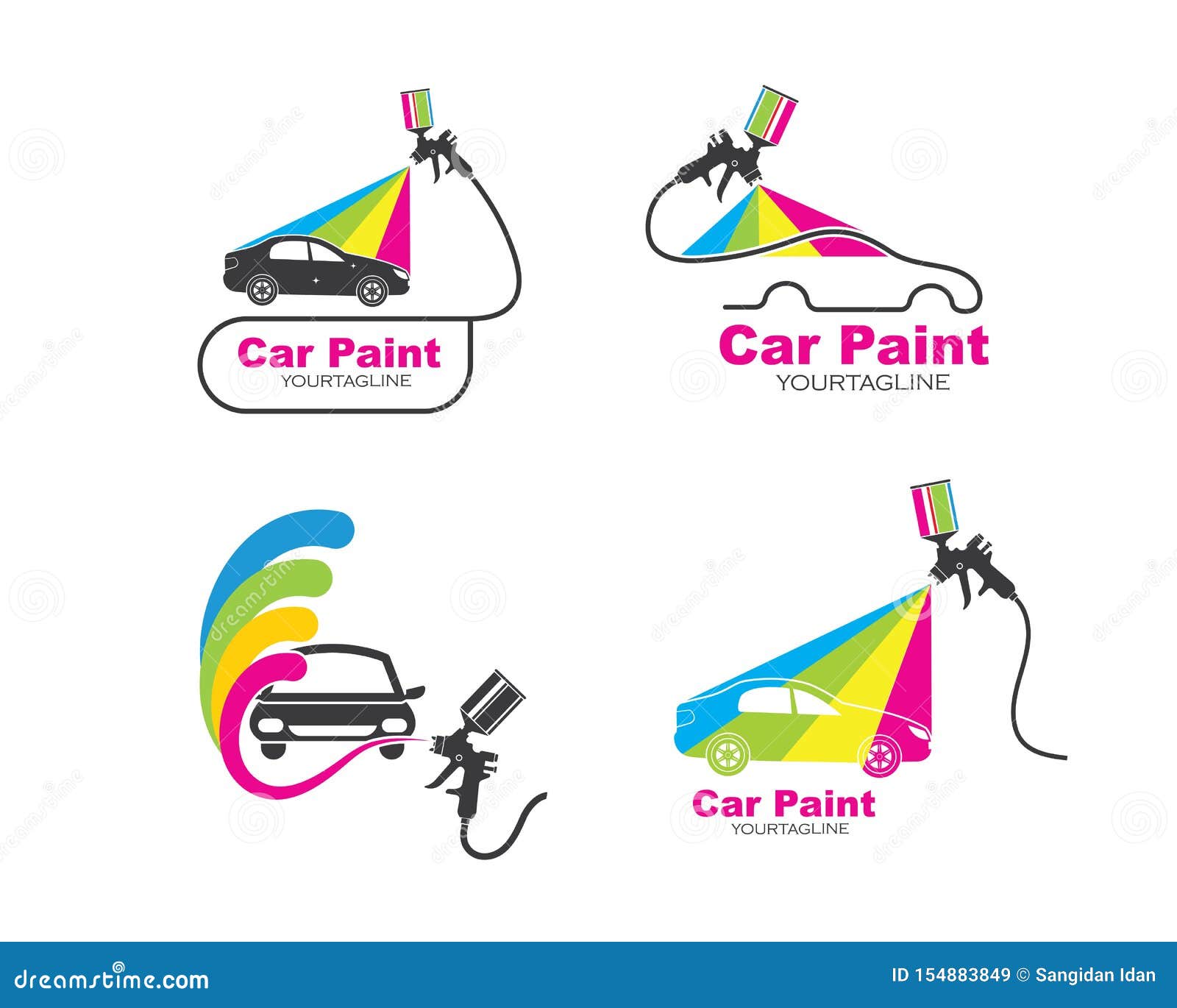 Car Painting Logo with Spray Gun and Unique Colorful Vehicle