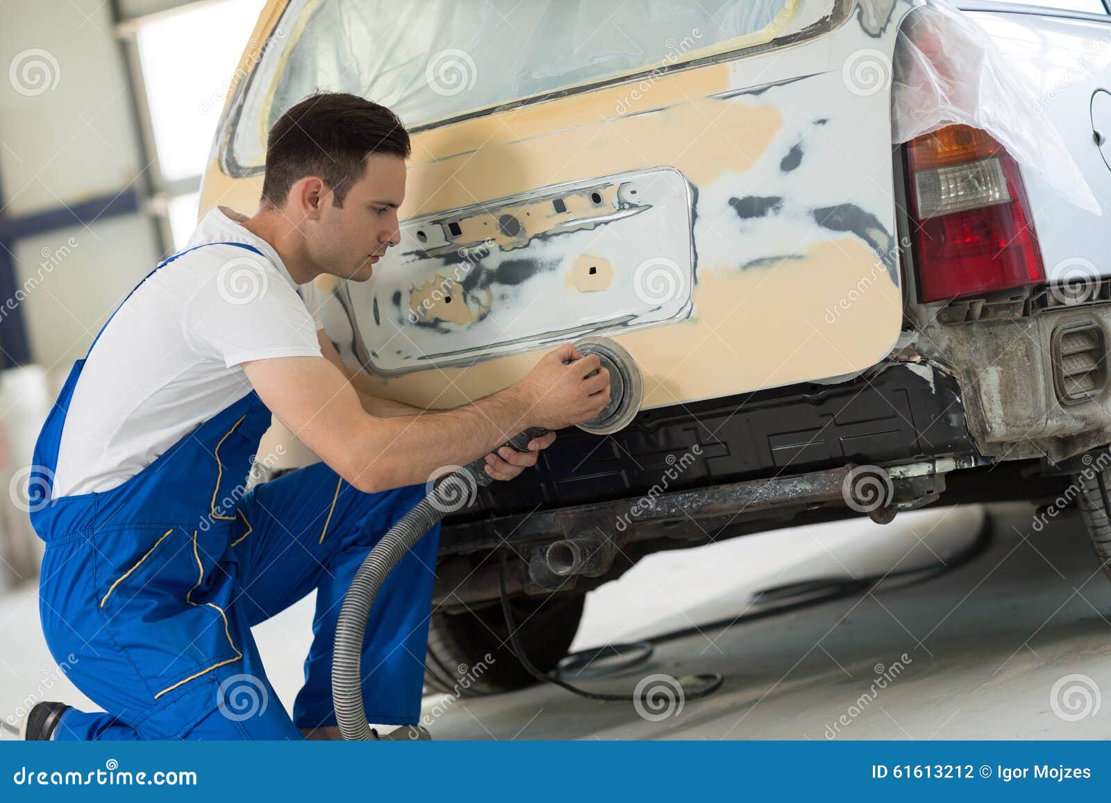 Car Painter Polishes Body Part Stock Photo Image of paintwork