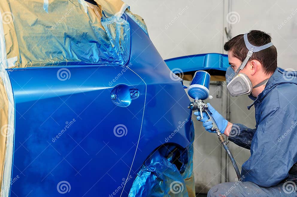 Car Painter at work. stock photo. Image of fender, spray 23177900