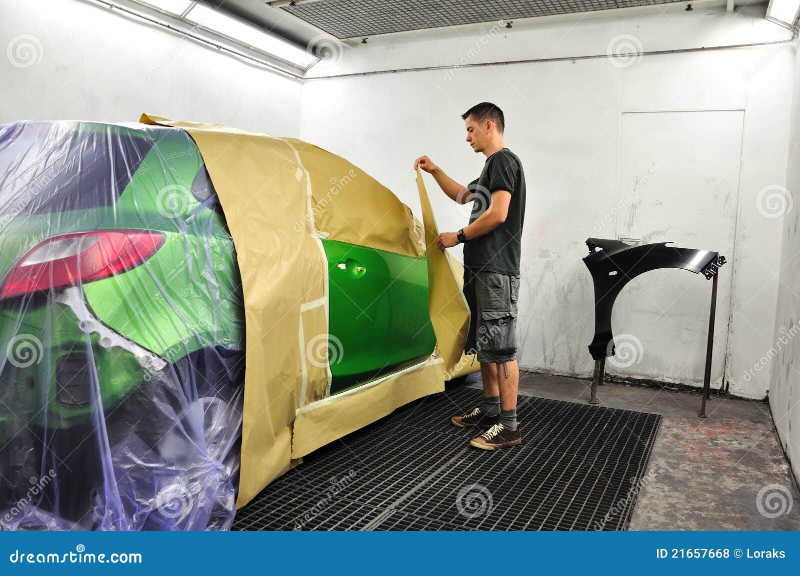 Car painting preparation.. stock photo. Image of tape 21657668