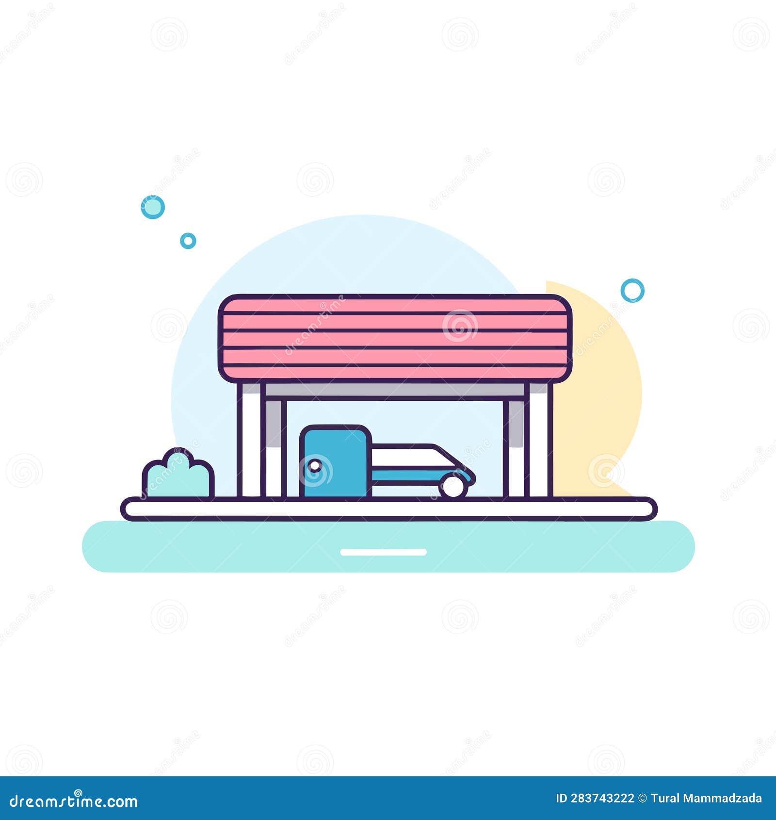 Vector of a Parked Car Under a Covered Bench Stock Illustration