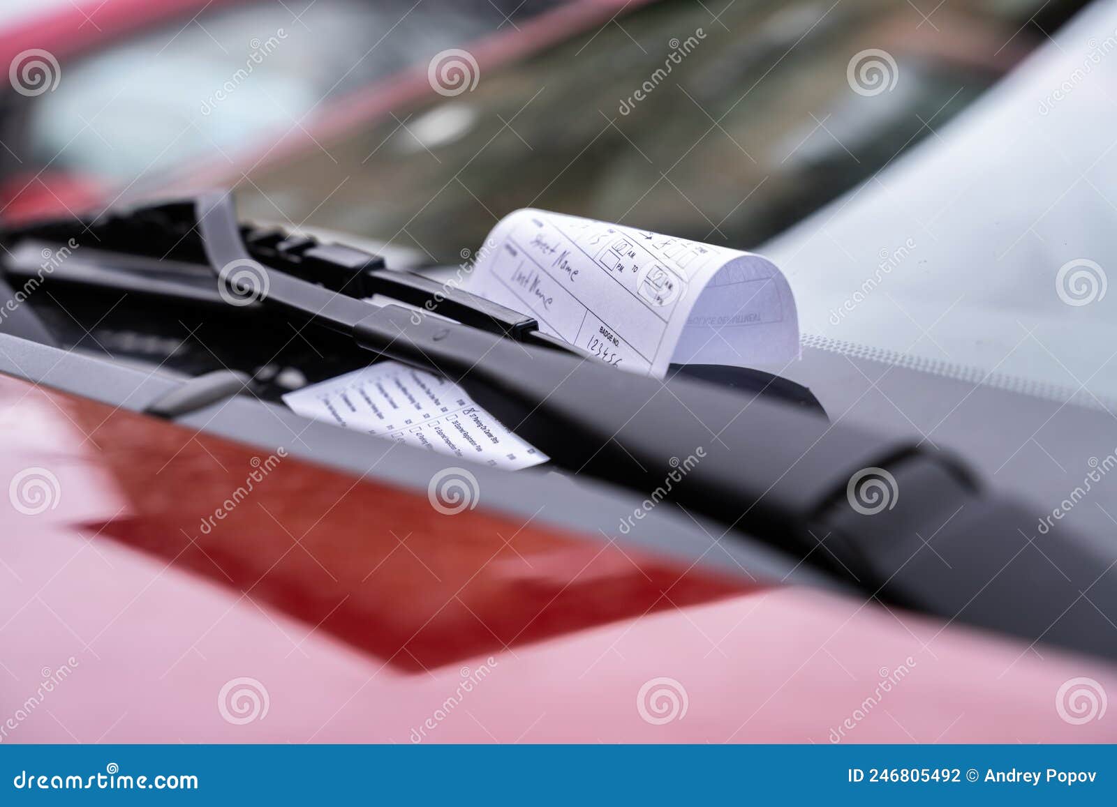 Car Parking Ticket or Fine stock photo. Image of windshield 246805492