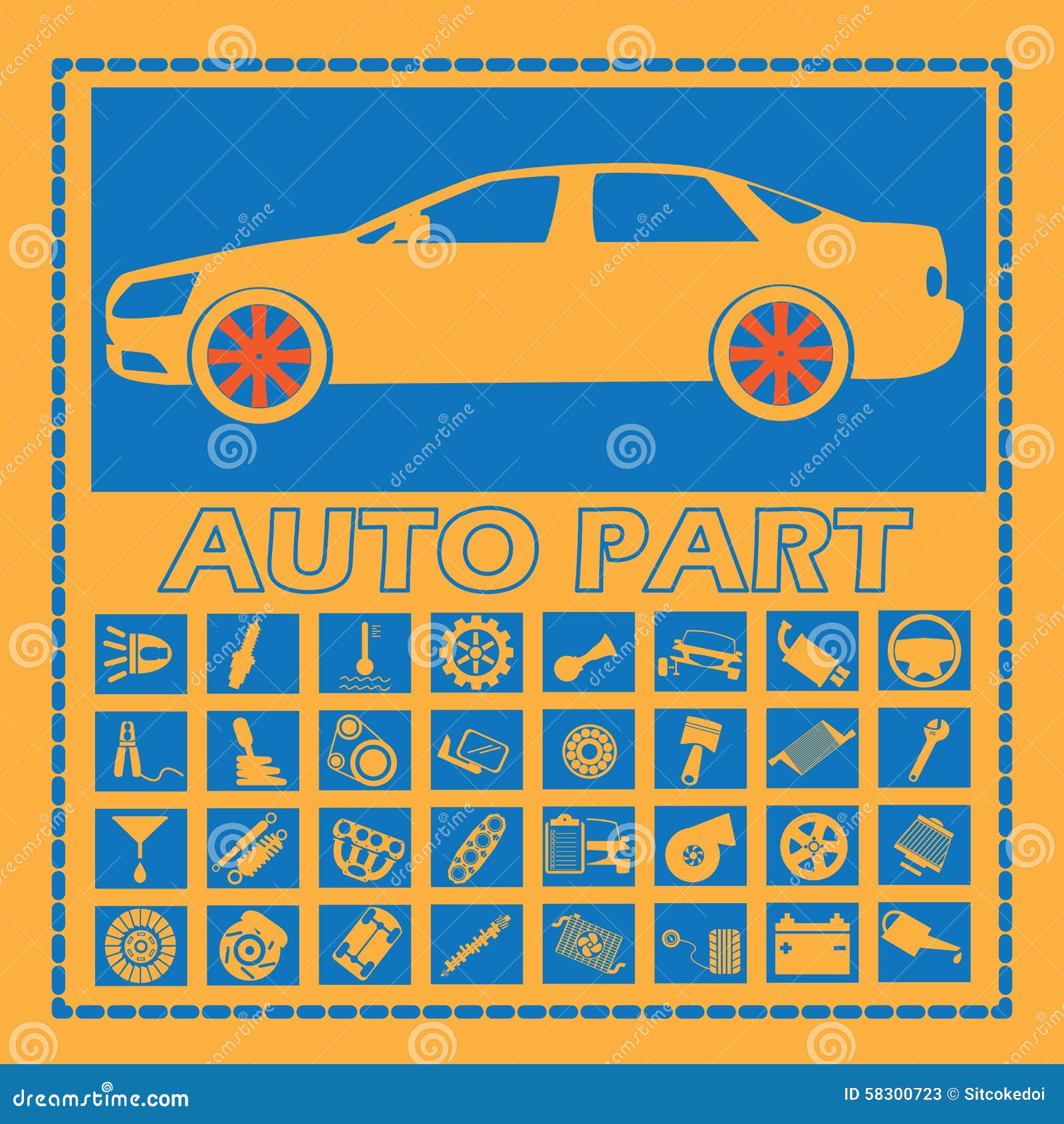 Car Part Icons On Blue Square Stock Vector - Image: 58300723