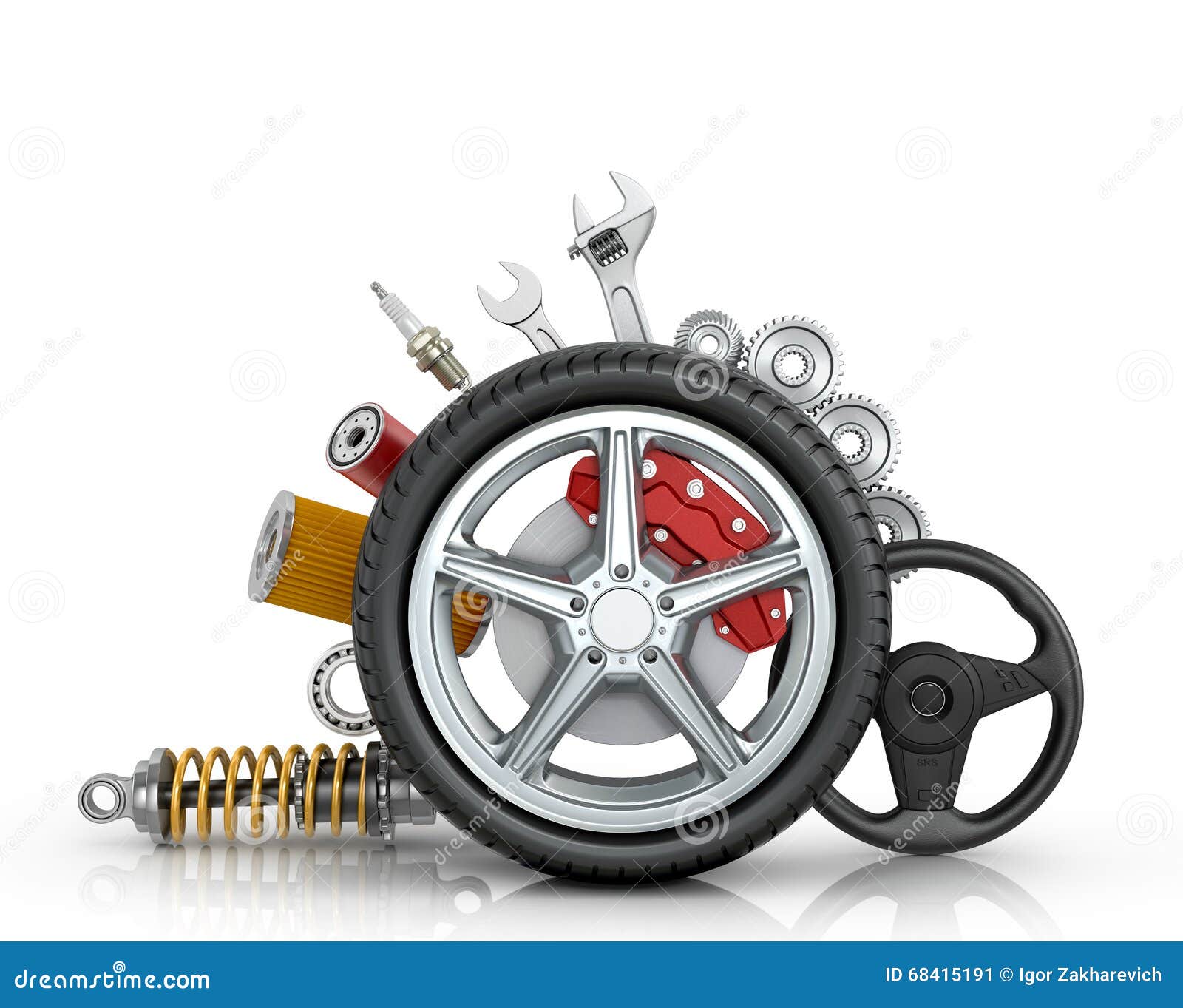 Car parts around the wheel stock illustration. Illustration of spring