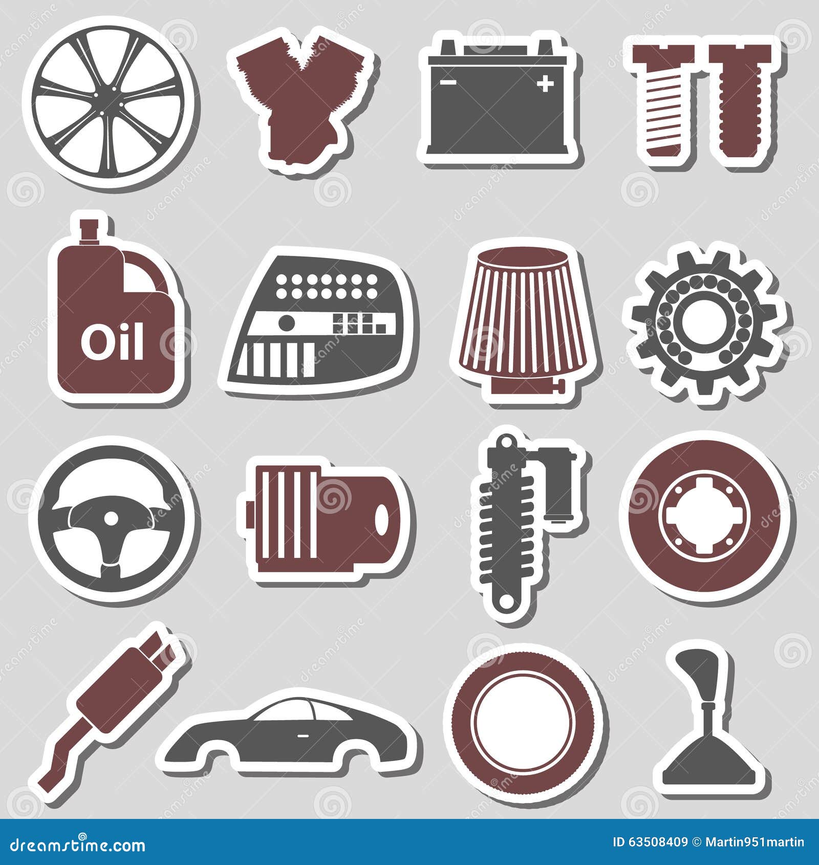 Car Parts Store Simple Stickers Set Eps10 Stock Vector Illustration