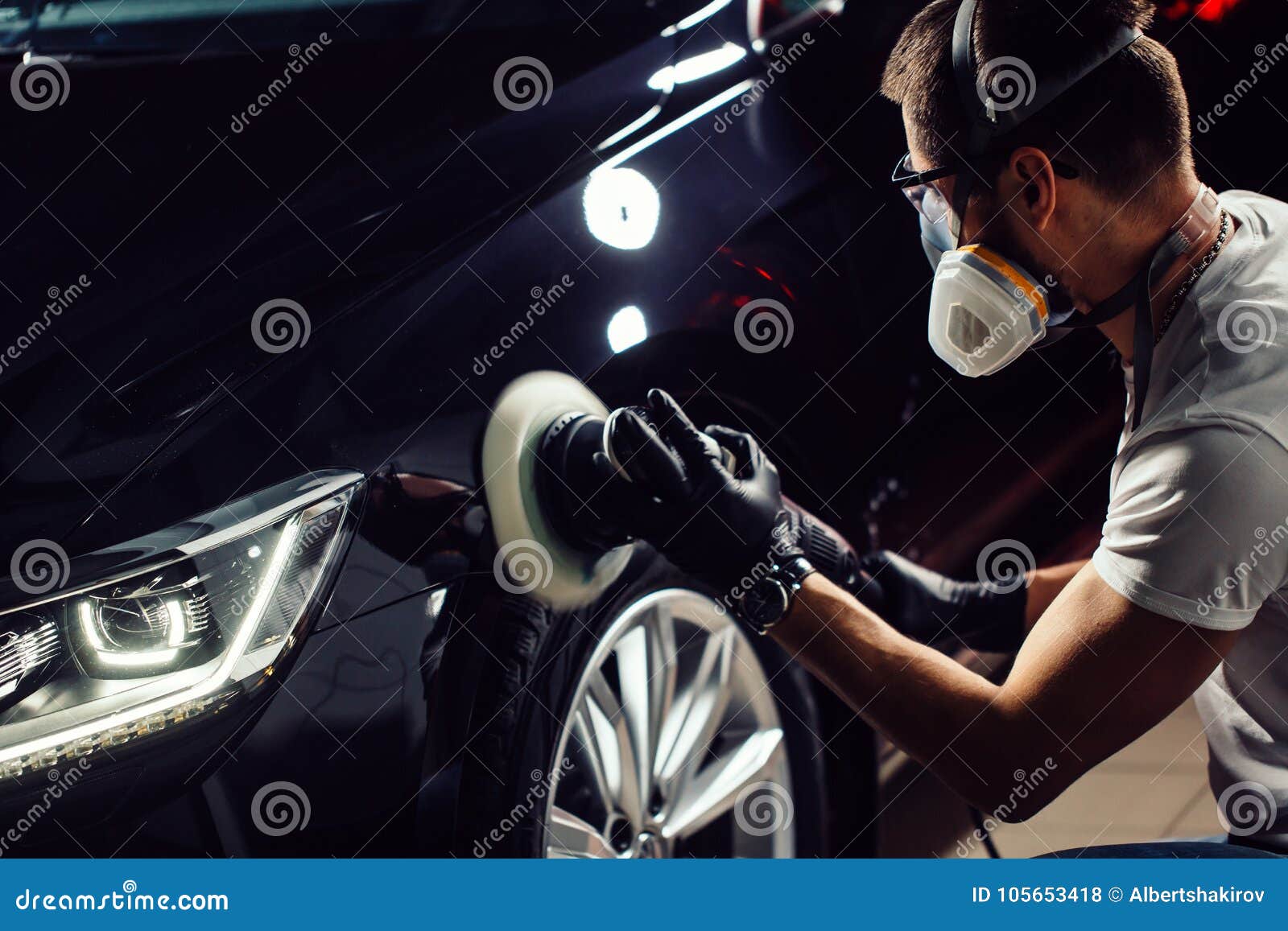 Car Polish Wax. Worker Hands Holding a Polisher Stock Photo Image of