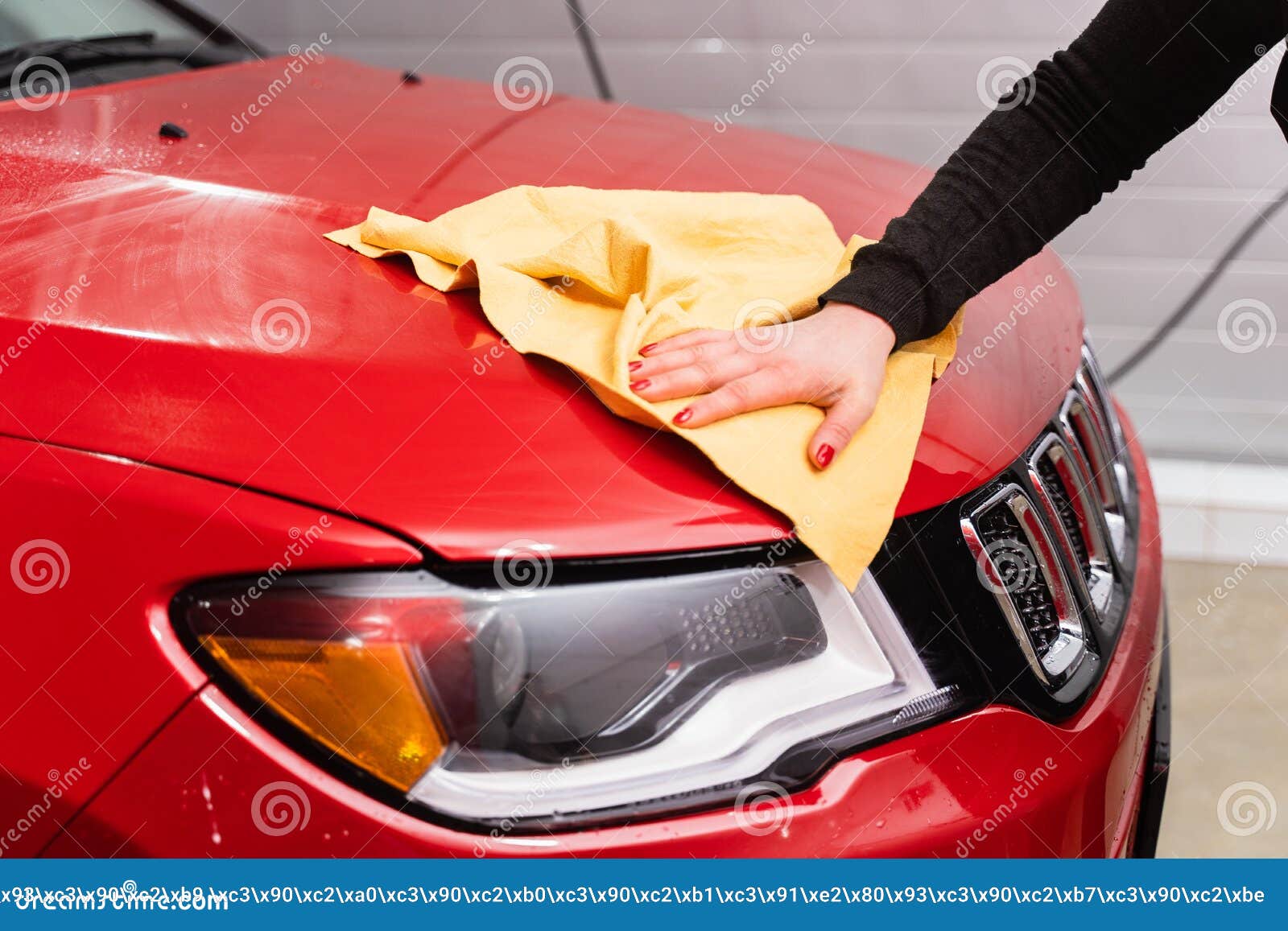 Car Polishing with Yellow Microfiber Cloth. Protection of Paintwork Stock Image Image of