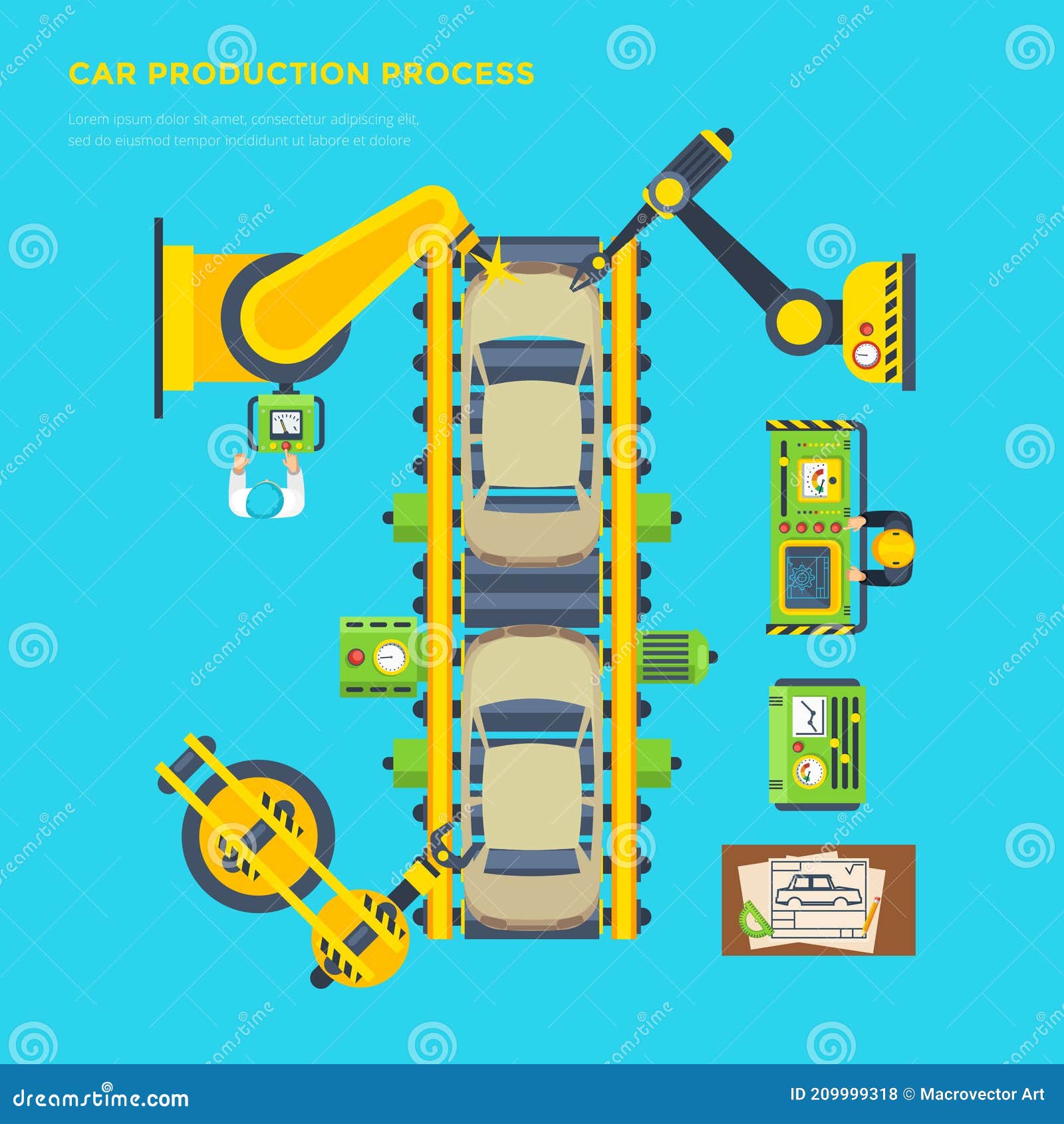 Car Production Line Poster stock vector. Illustration of concept
