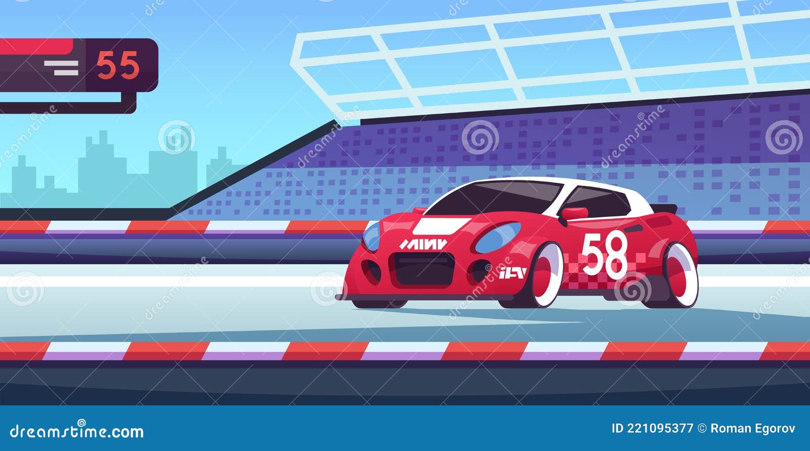 Car Race. Cartoon Sport Competition with Fast Automobile on Start Line.  High-speed Bolide Driving on Road. Professional Stock Vector - Illustration  of fast, finish: 221095377