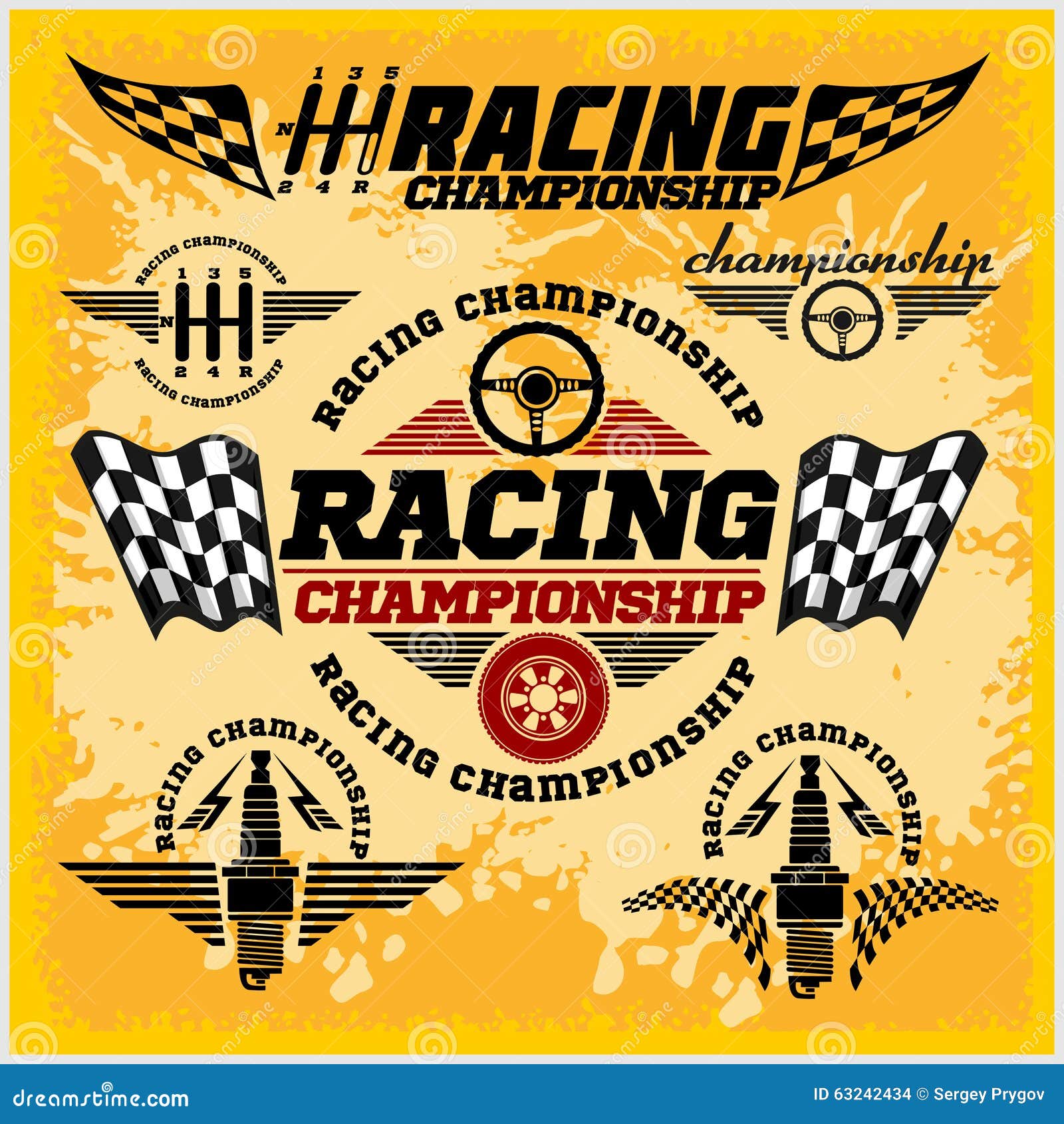 Car Racing Emblems And Championship Race Vector