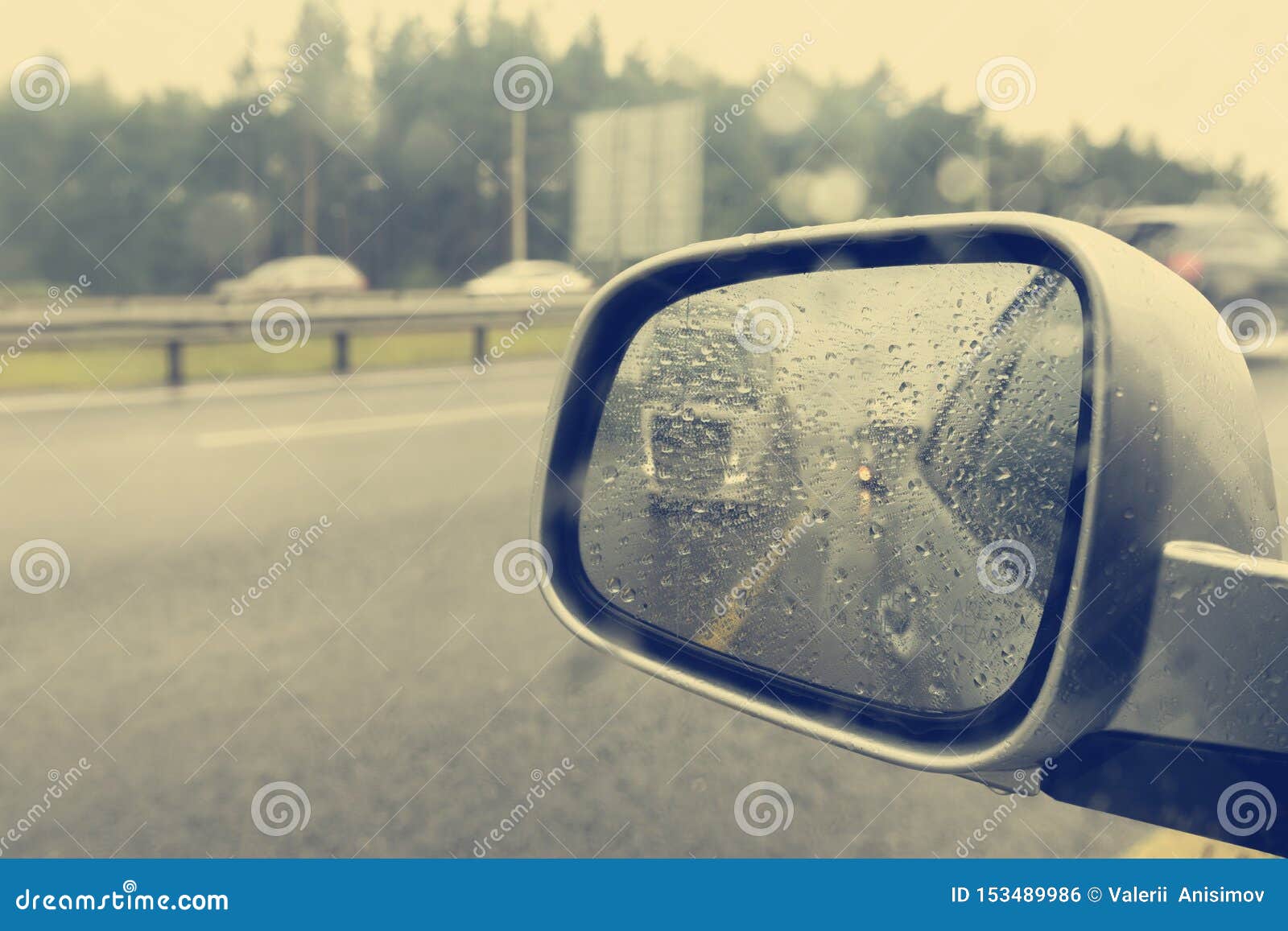 Car Rear View Mirror in the Rain Stock Photo Image of windshield