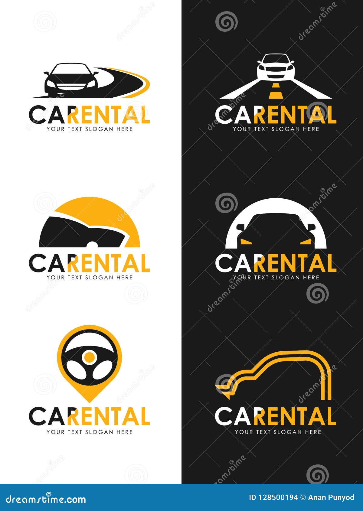 Car Rental Logo Sign Whit Black And Yellow Car Road And Steering