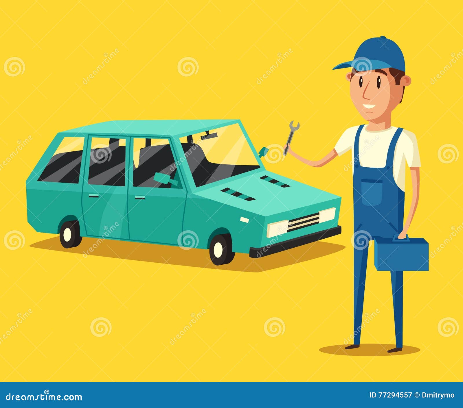 Car Repair. Funny Mechanic. Vector Cartoon Illustration ...